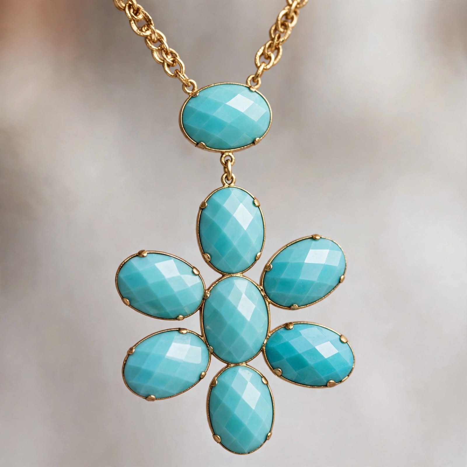 Colar Pingente Flor Pedras Turquesa Rommanel
