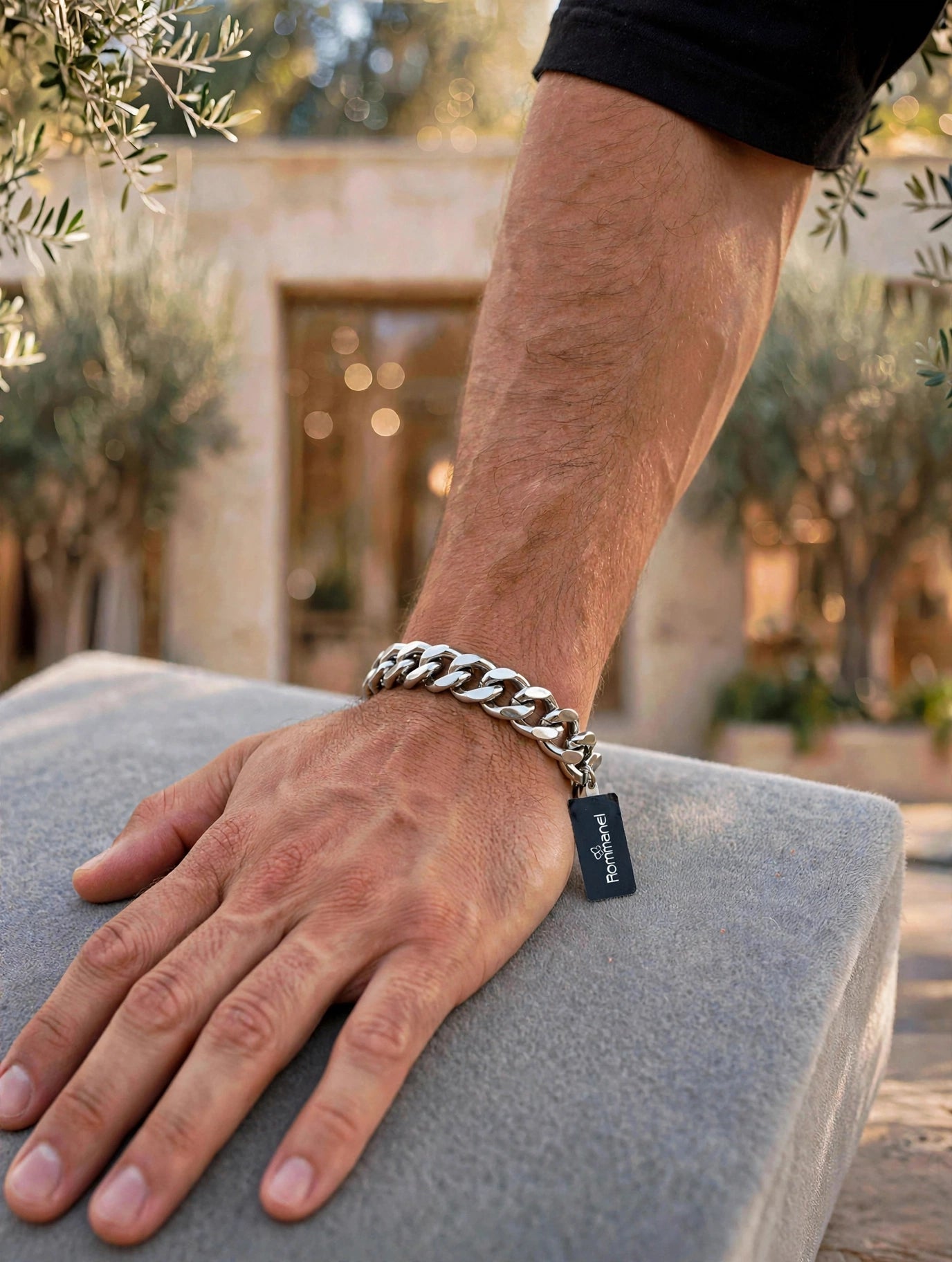 Pulseira Groumet Cubano Largo Aço Inoxidável Masculina Rommanel