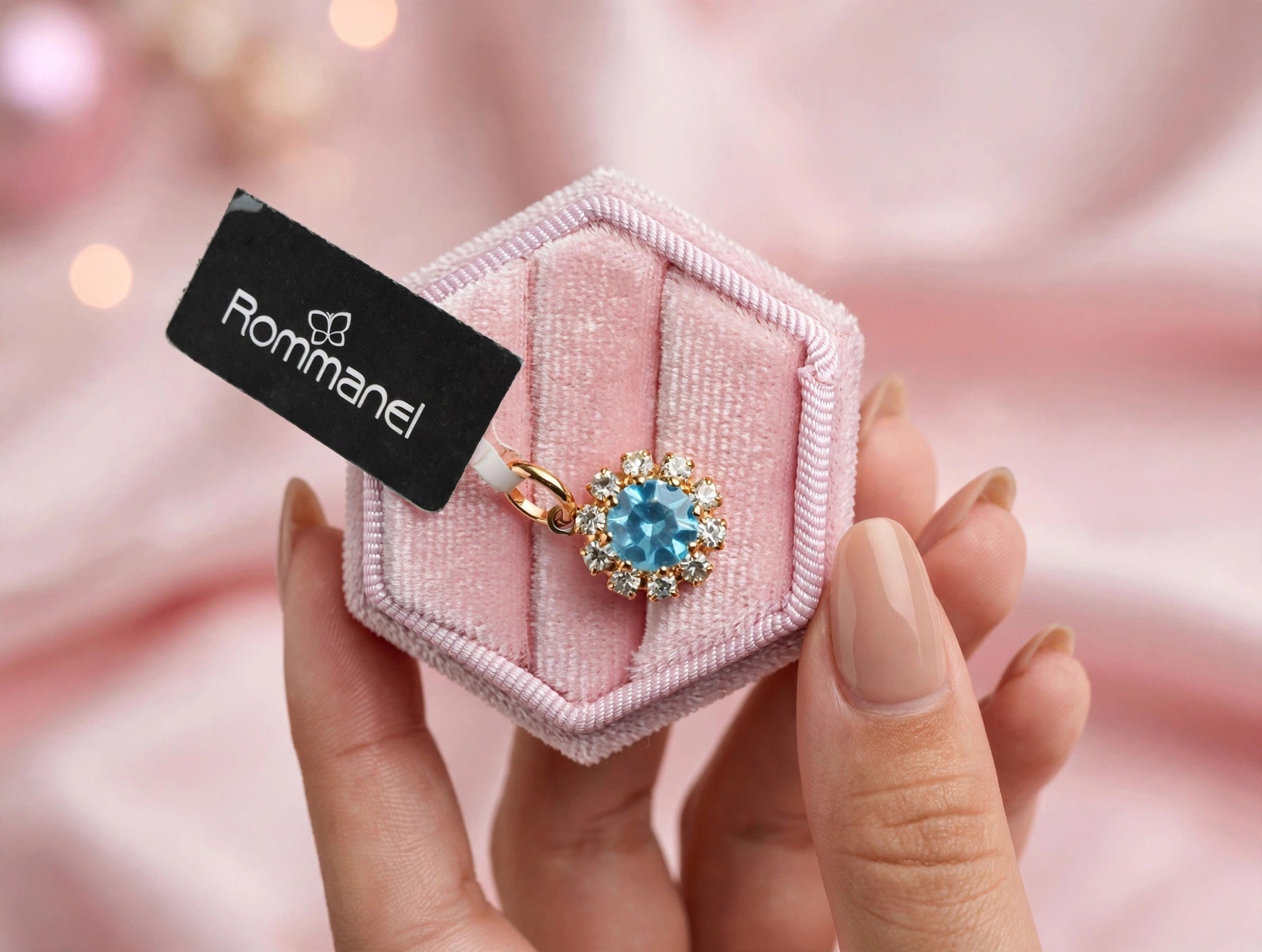 Pingente Flor Halo Cristal Acqua Zircónias Rommanel