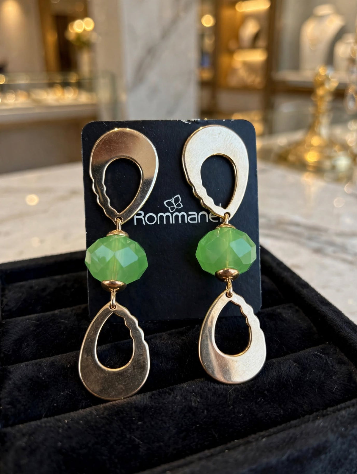 Brinco Pendente Gota Cristal Verde Maçã Rommanel