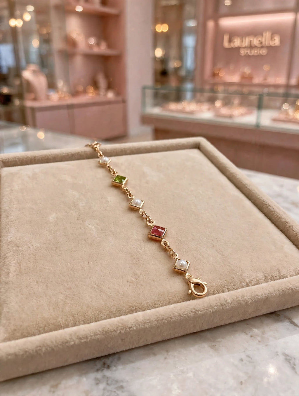Pulseira Losangos Pedras Coloridas Pérolas Rommanel