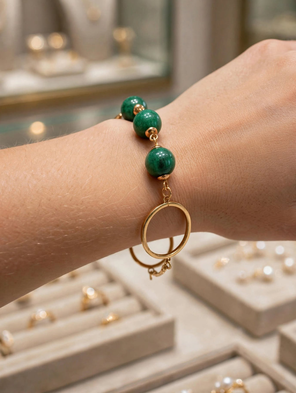 Pulseira Pedras Verde e Círculos Rommanel