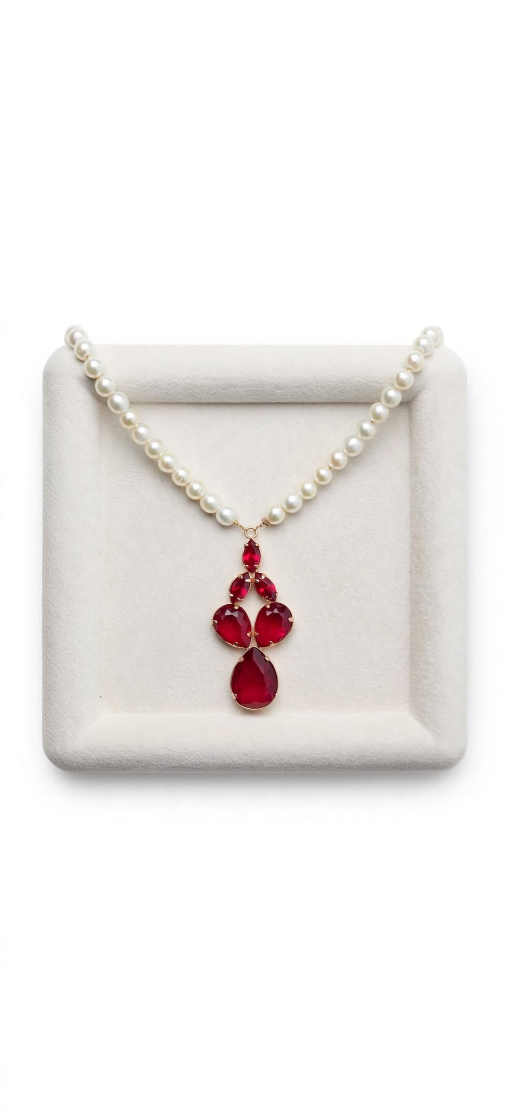 Colar Pérolas Brancas Pingente Cristal Vermelho Rommanel