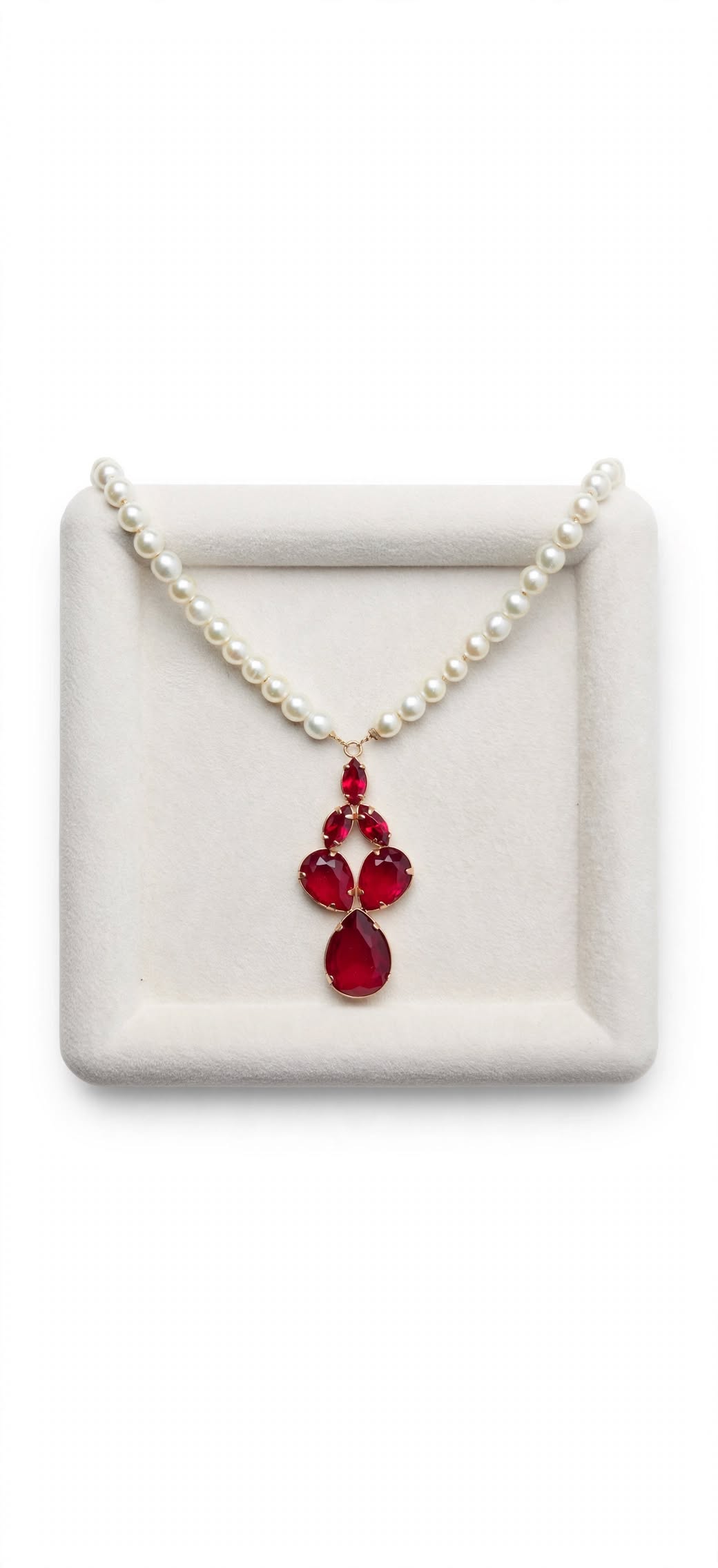Colar Pérolas Brancas Pingente Cristal Vermelho Rommanel