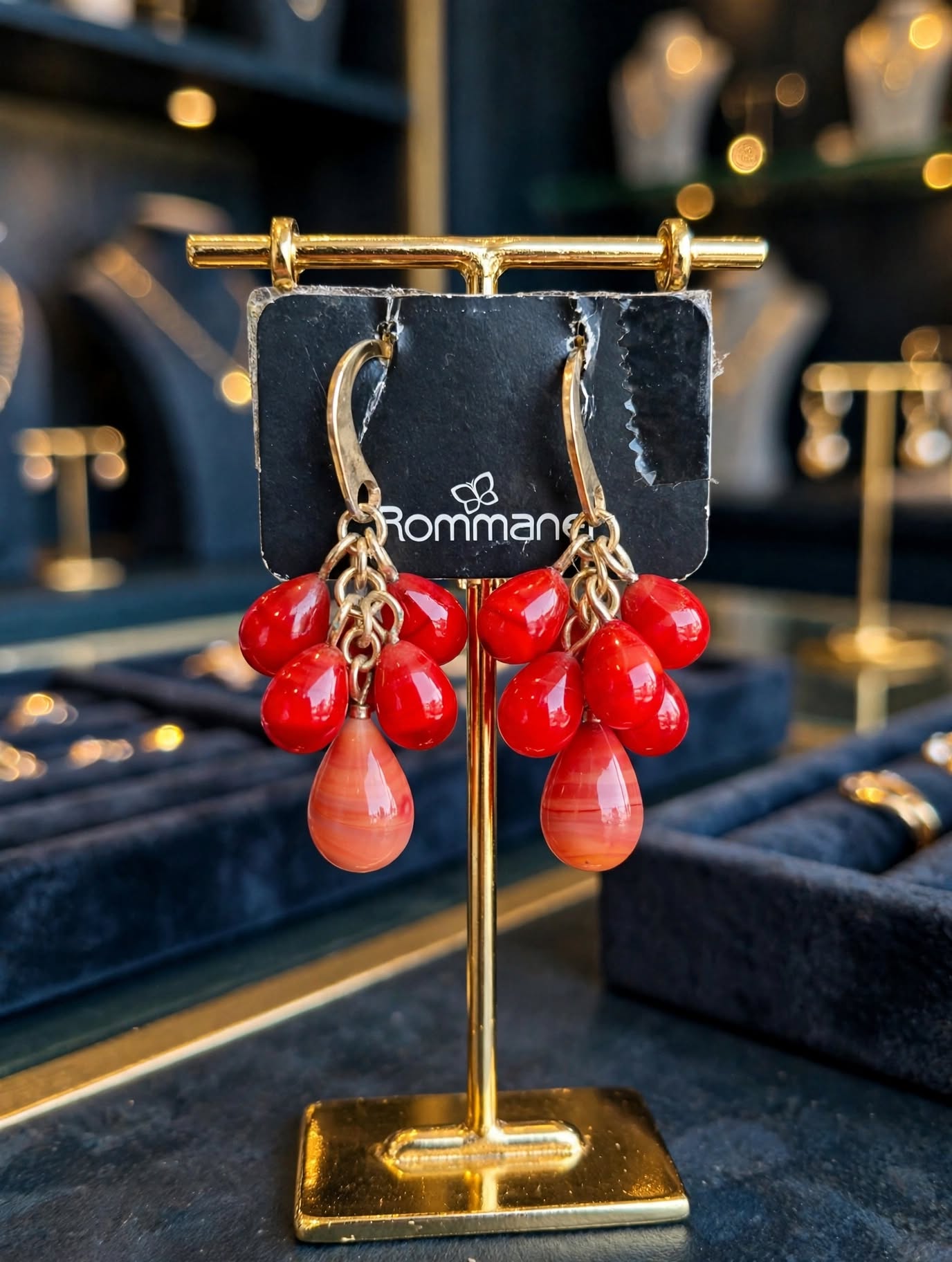 Brinco Pendente Cacho Gotas Coral Rommanel