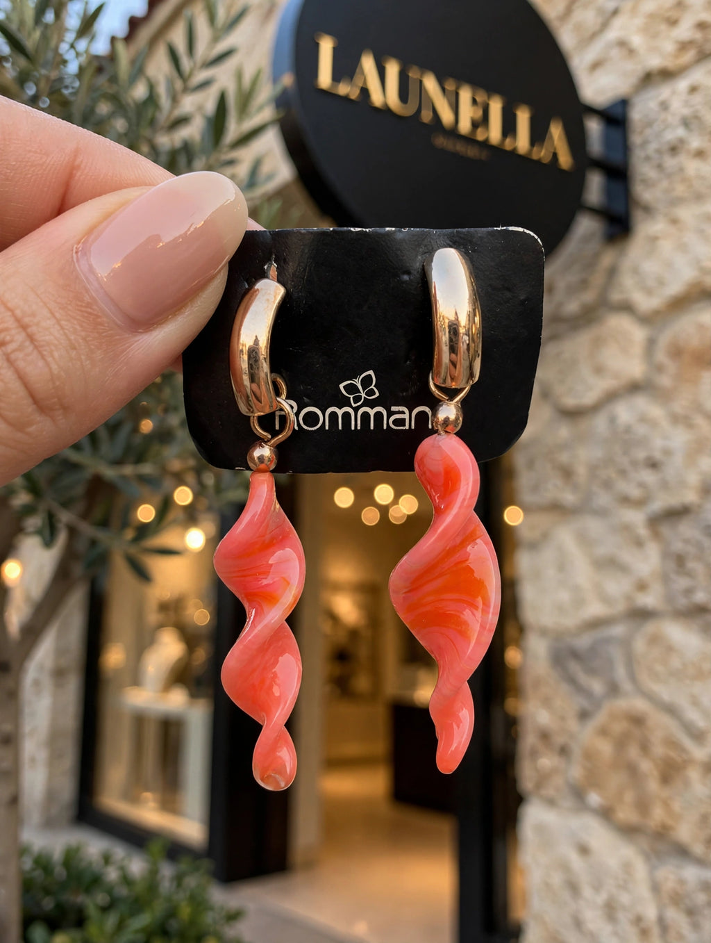 Brincos Pendente Espiral Resina Coral Marmoreado Rommanel