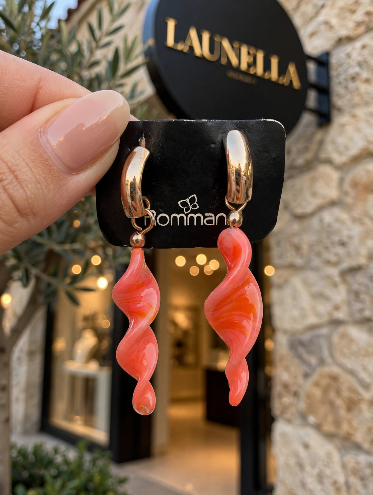 Brincos Pendente Espiral Resina Coral Marmoreado Rommanel