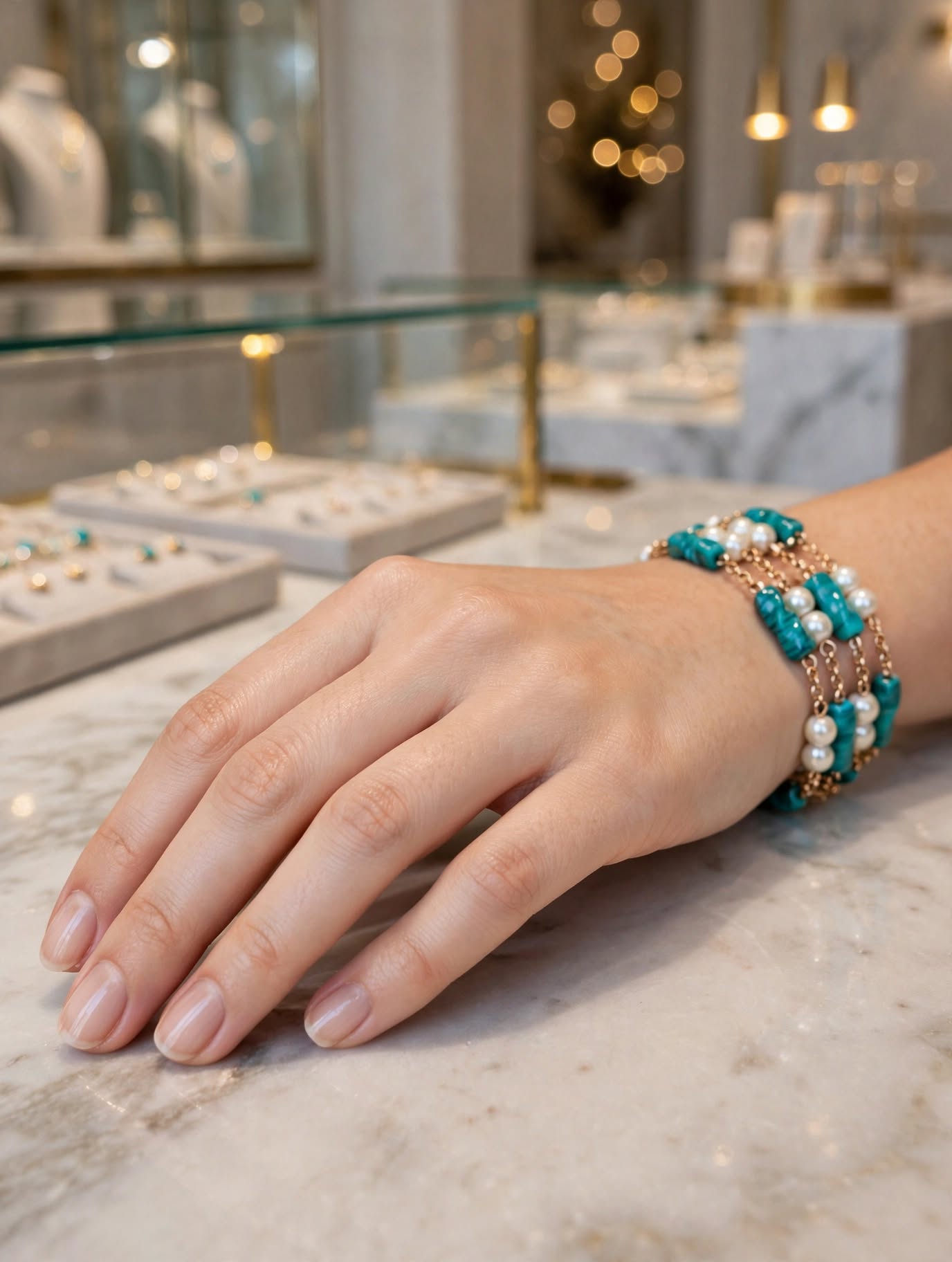 Pulseira Turquesa e Pérolas Rommanel