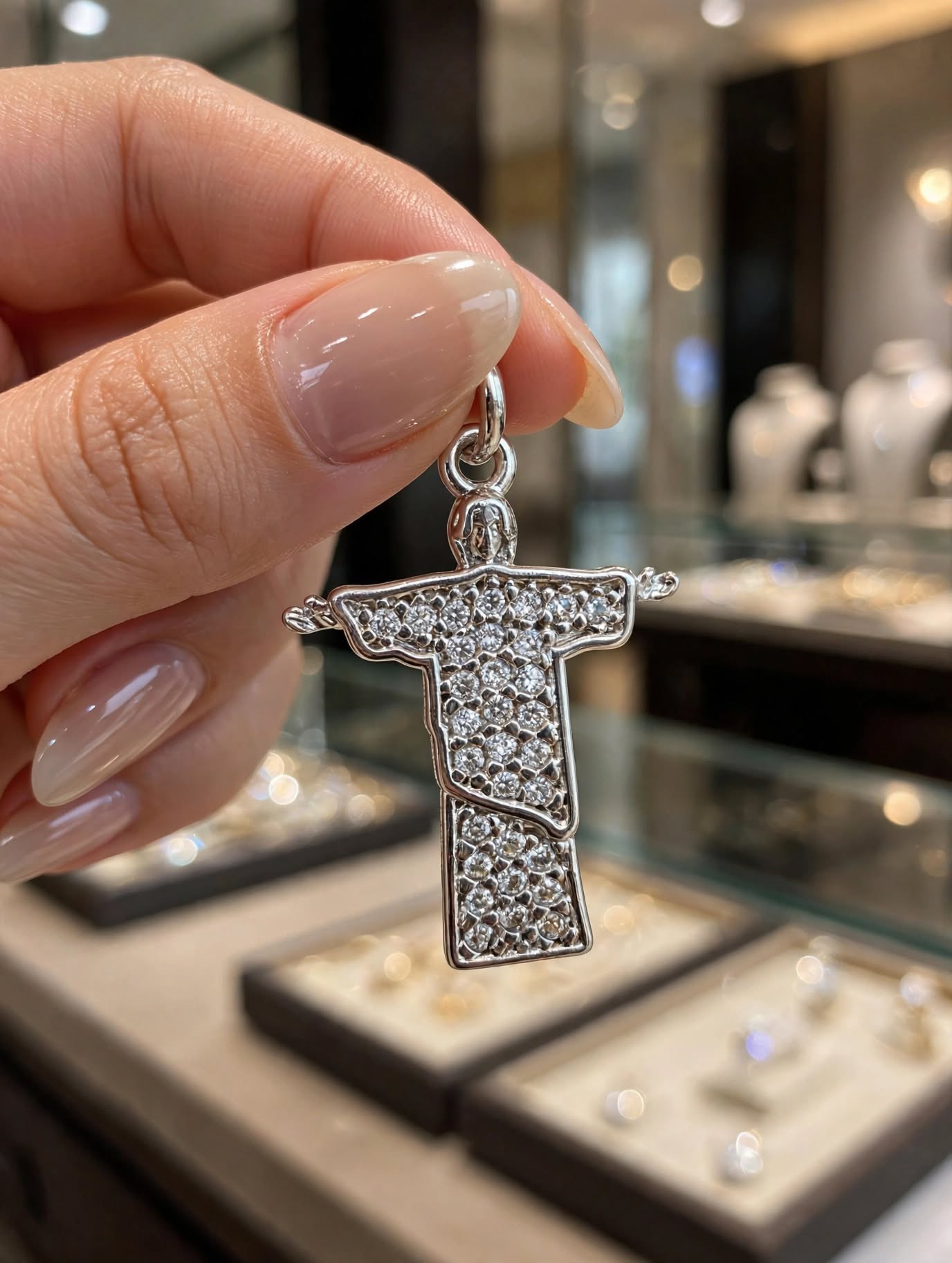 Pingente Cristo Redentor Zircónias Banho Ródio Rommanel