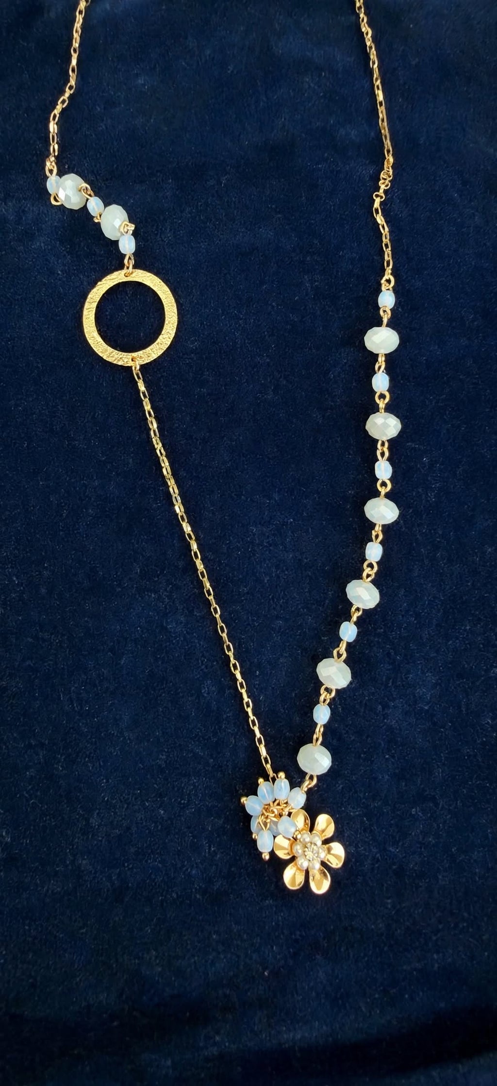 Colar Lariat Y-Drop Assimétrico Argola Circular Pingente Flor Rommanel