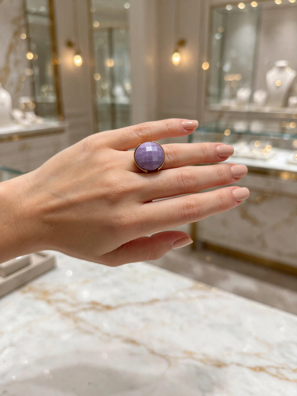 Anel Oval Quartzo Roxo Facetada Rommanel