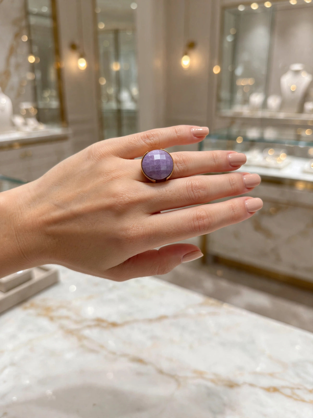 Anel Oval Quartzo Roxo Facetada Rommanel