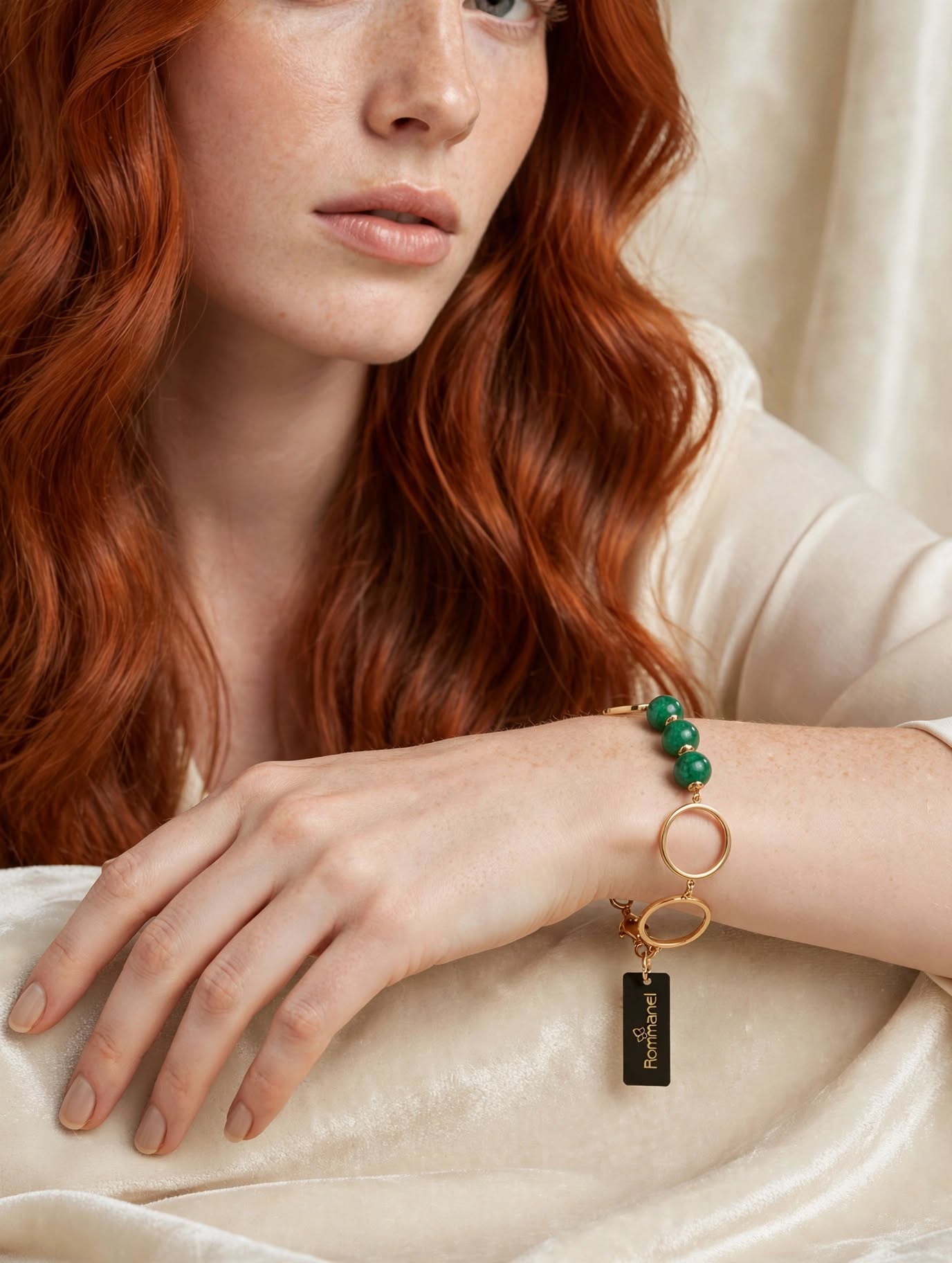 Pulseira Pedras Verde e Círculos Rommanel