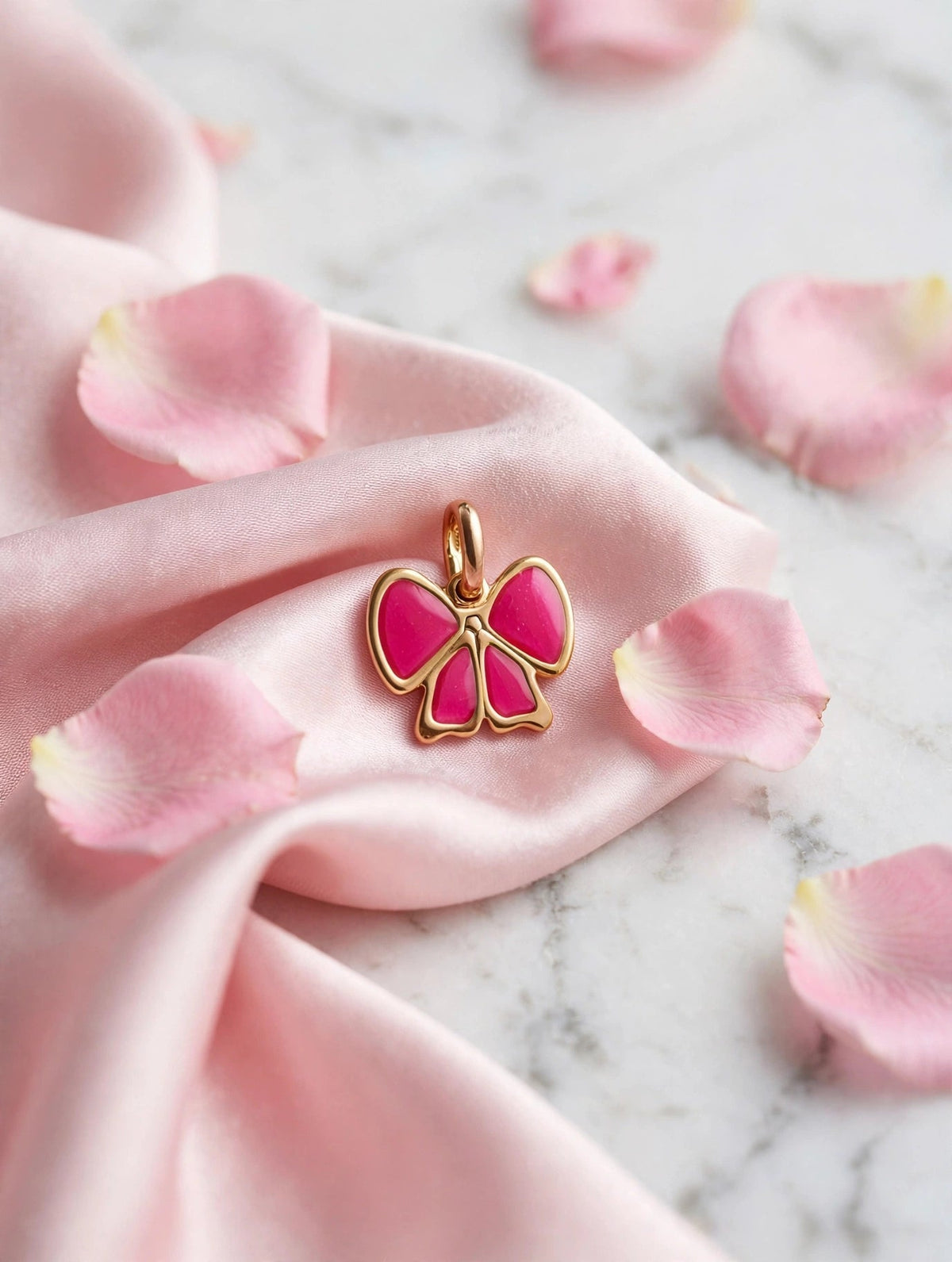 Pingente Laço Infantil Esmalte Rosa Rommanel