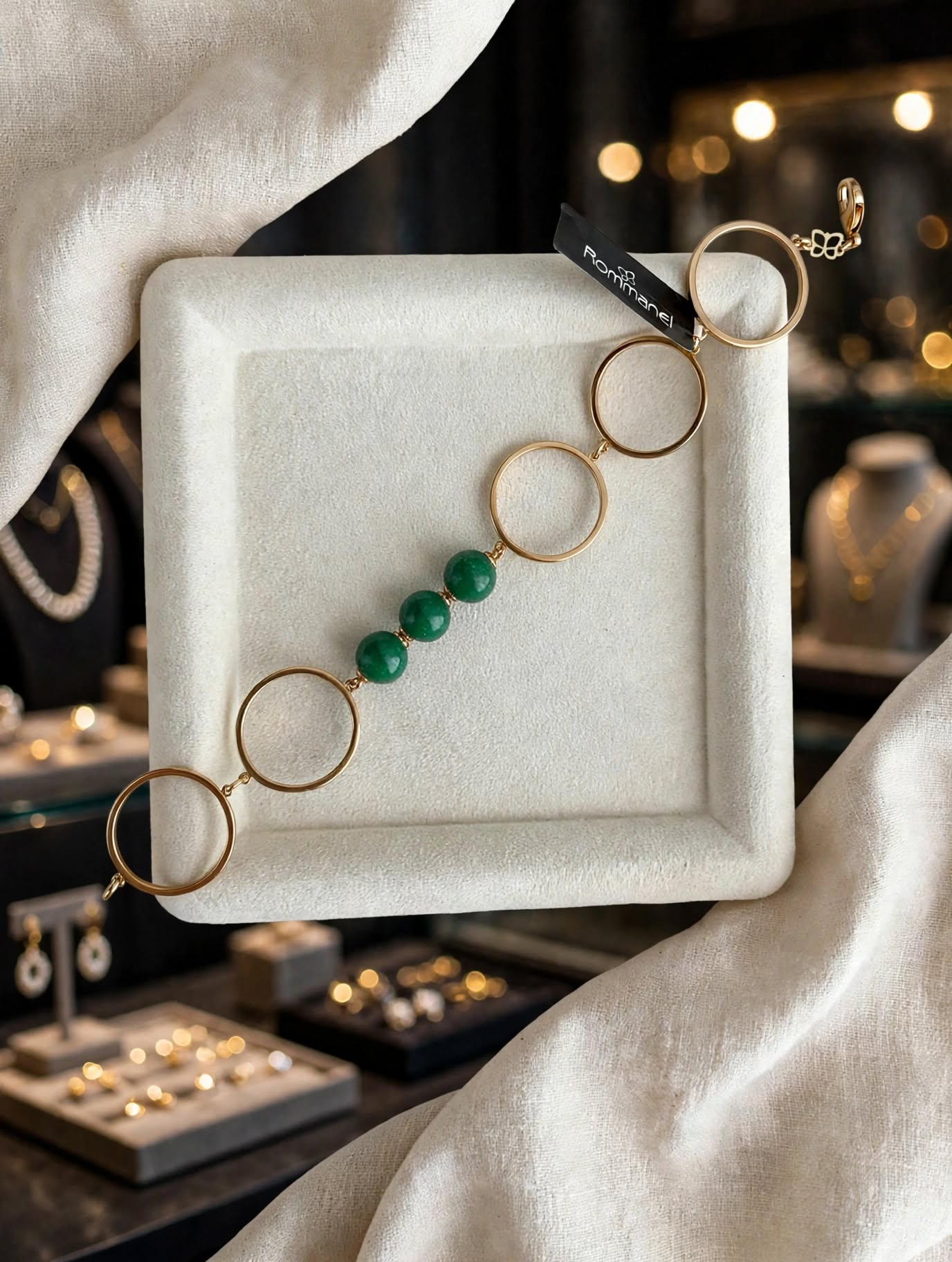 Pulseira Pedras Verde e Círculos Rommanel