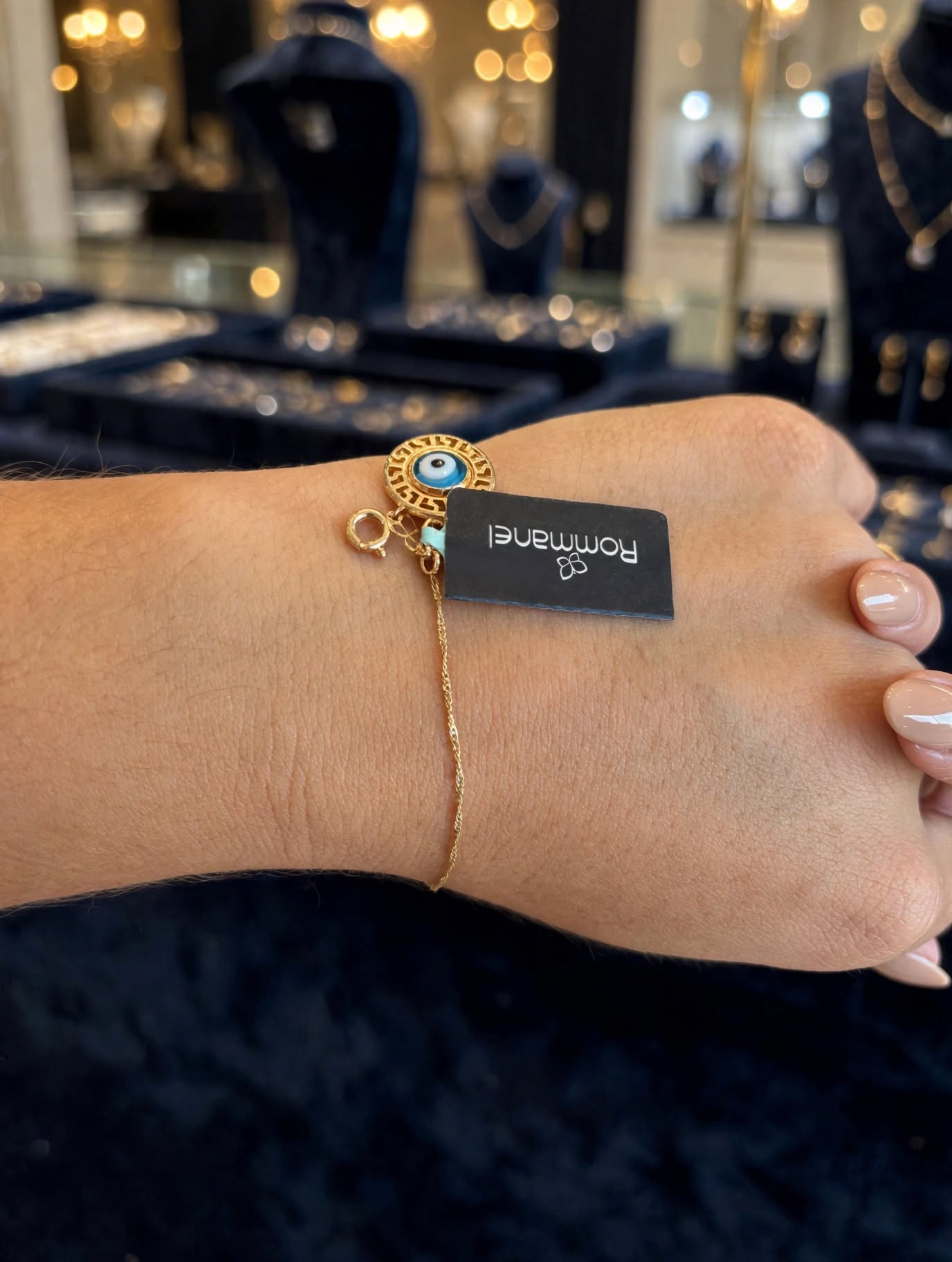 Pulseira Pingente Olho Grego Malha Singapura Rommanel