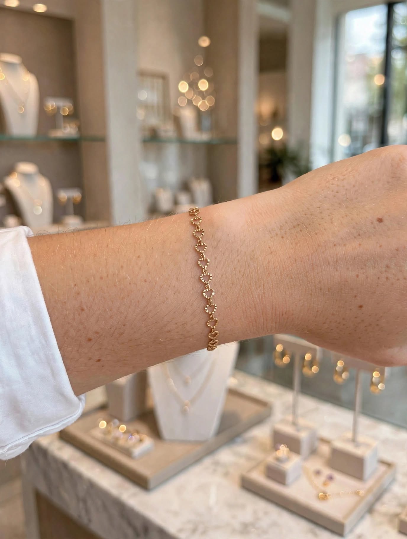 Pulseira Elos Corações Vazados Diamantado Rommanel