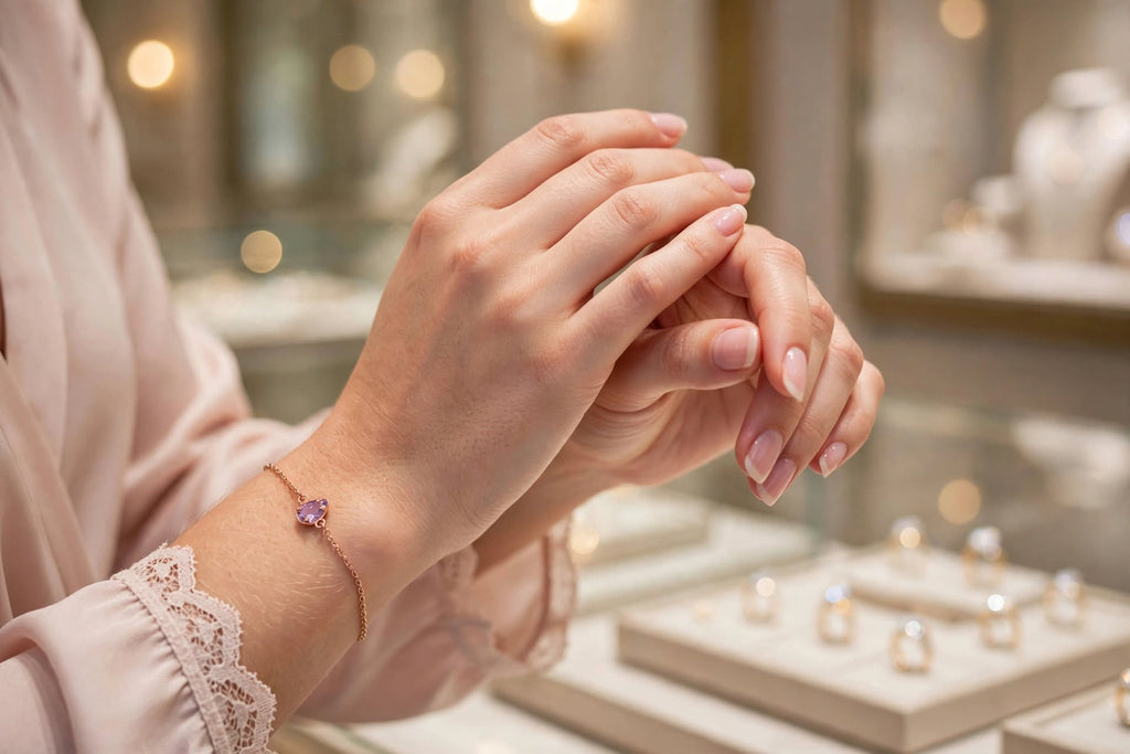 Pulseira Pingente Gota Zircónia Roxa Rommanel