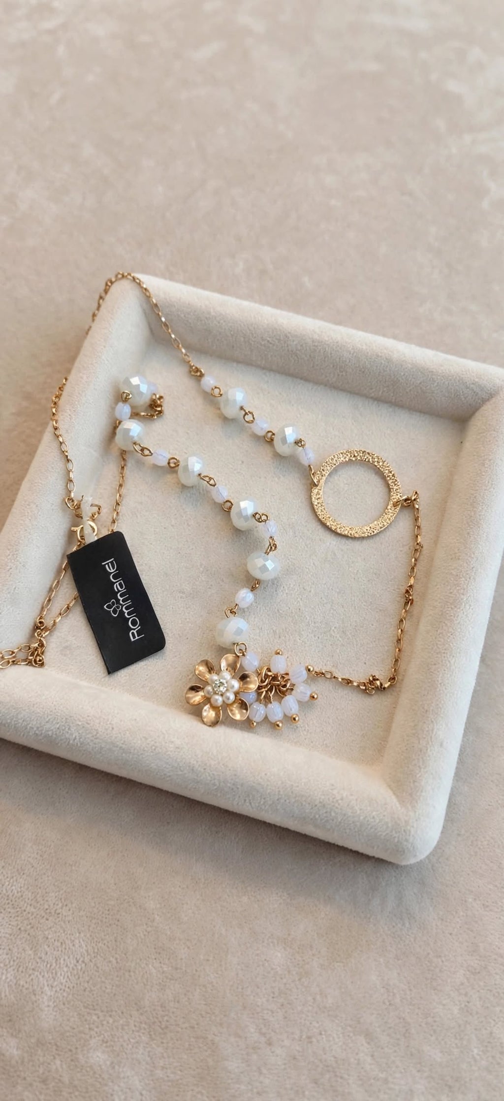 Colar Lariat Y-Drop Assimétrico Argola Circular Pingente Flor Rommanel