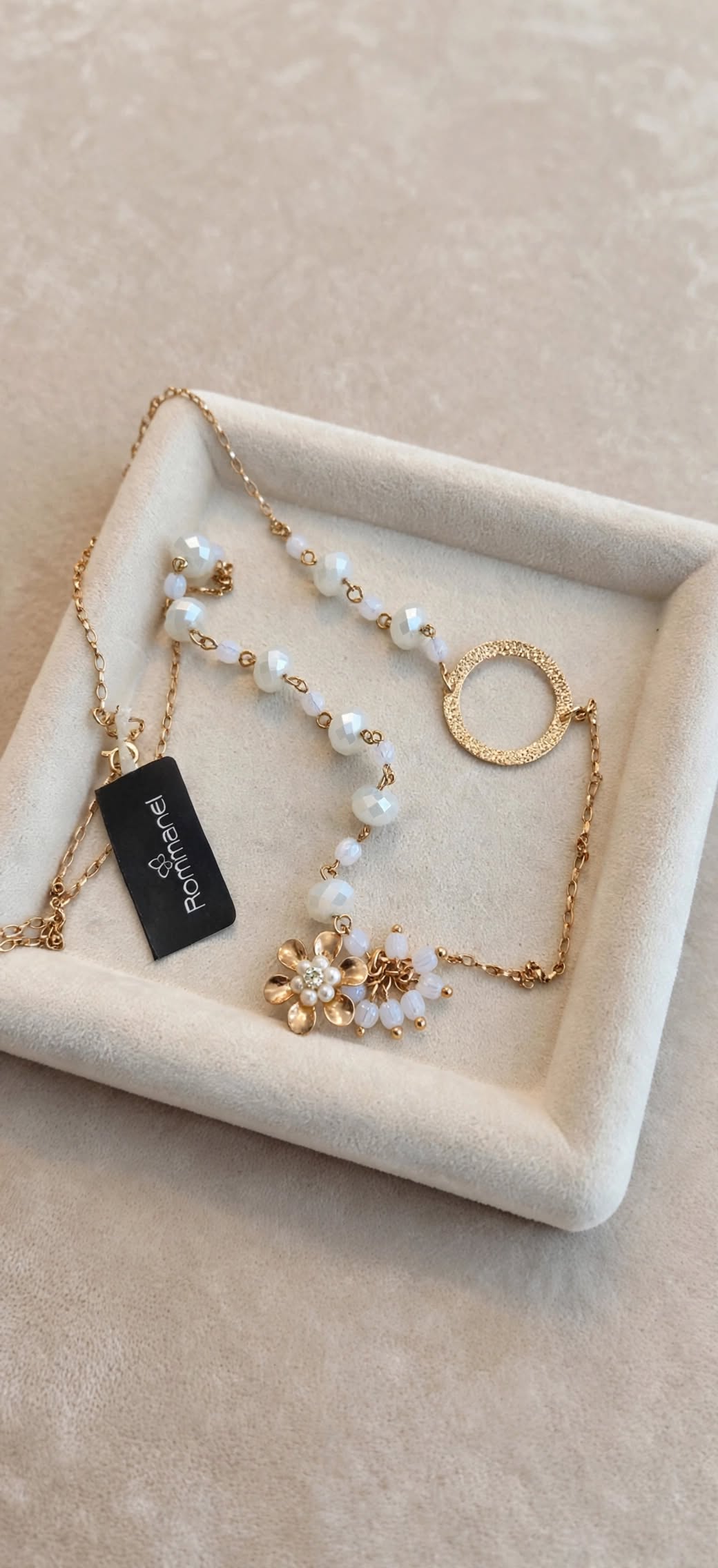 Colar Lariat Y-Drop Assimétrico Argola Circular Pingente Flor Rommanel