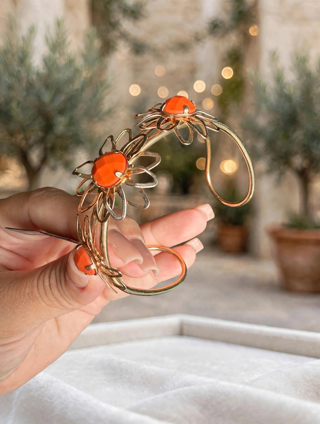 Bracelete Flores Pedra Laranja Coral Rommanel