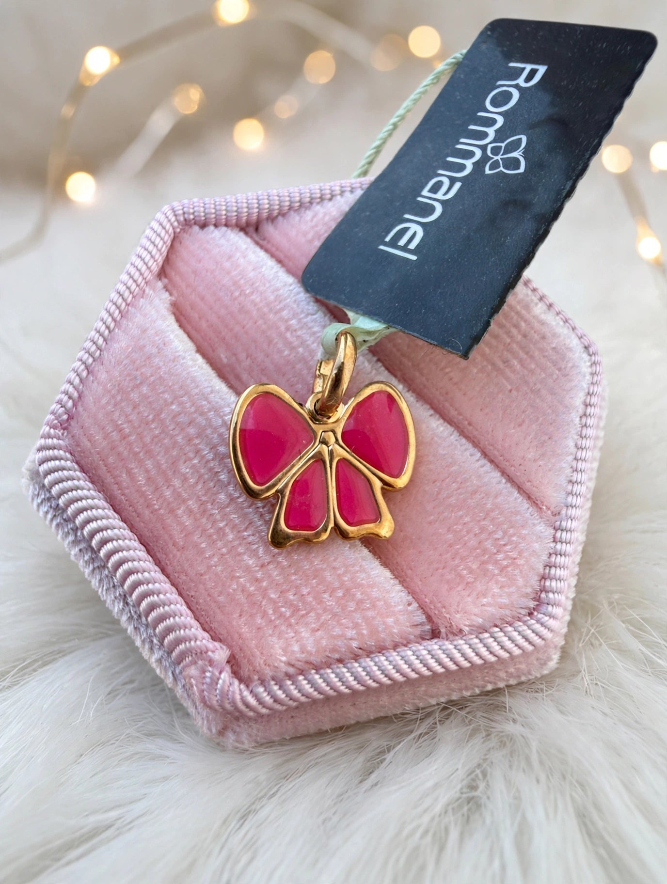Pingente Laço Infantil Esmalte Rosa Rommanel