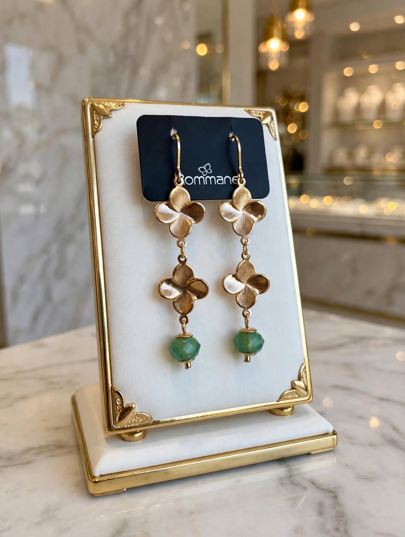 Brinco Pendente Flores Cristal Verde Rommanel