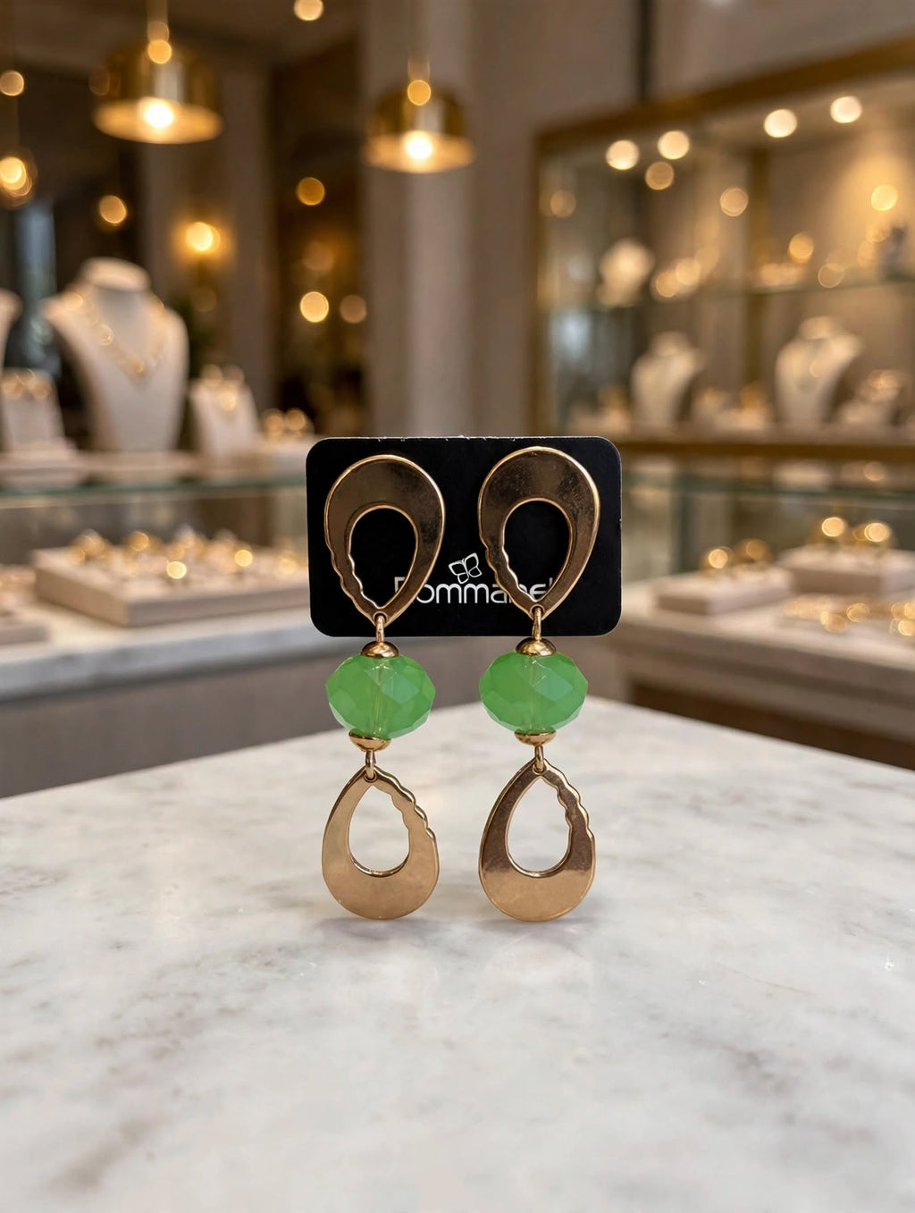 Brinco Pendente Gota Cristal Verde Maçã Rommanel