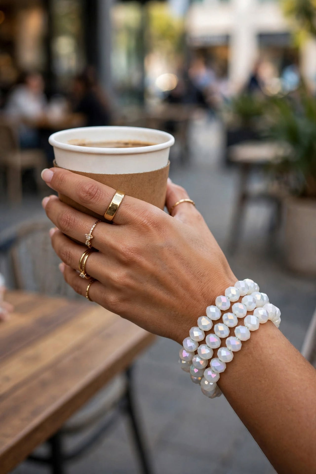 Pulseira Bracelete Cristais Rondelle Facetados Opalescentes Rommanel