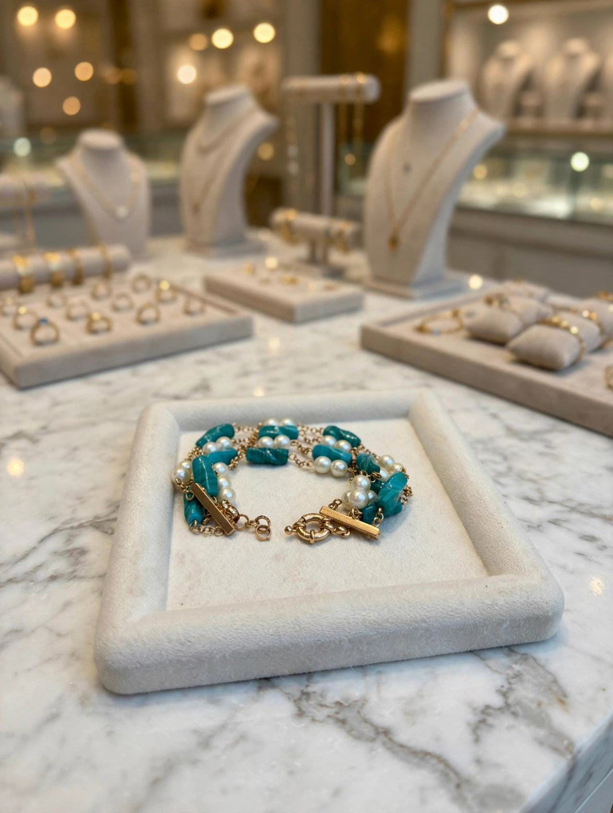 Pulseira Turquesa e Pérolas Rommanel