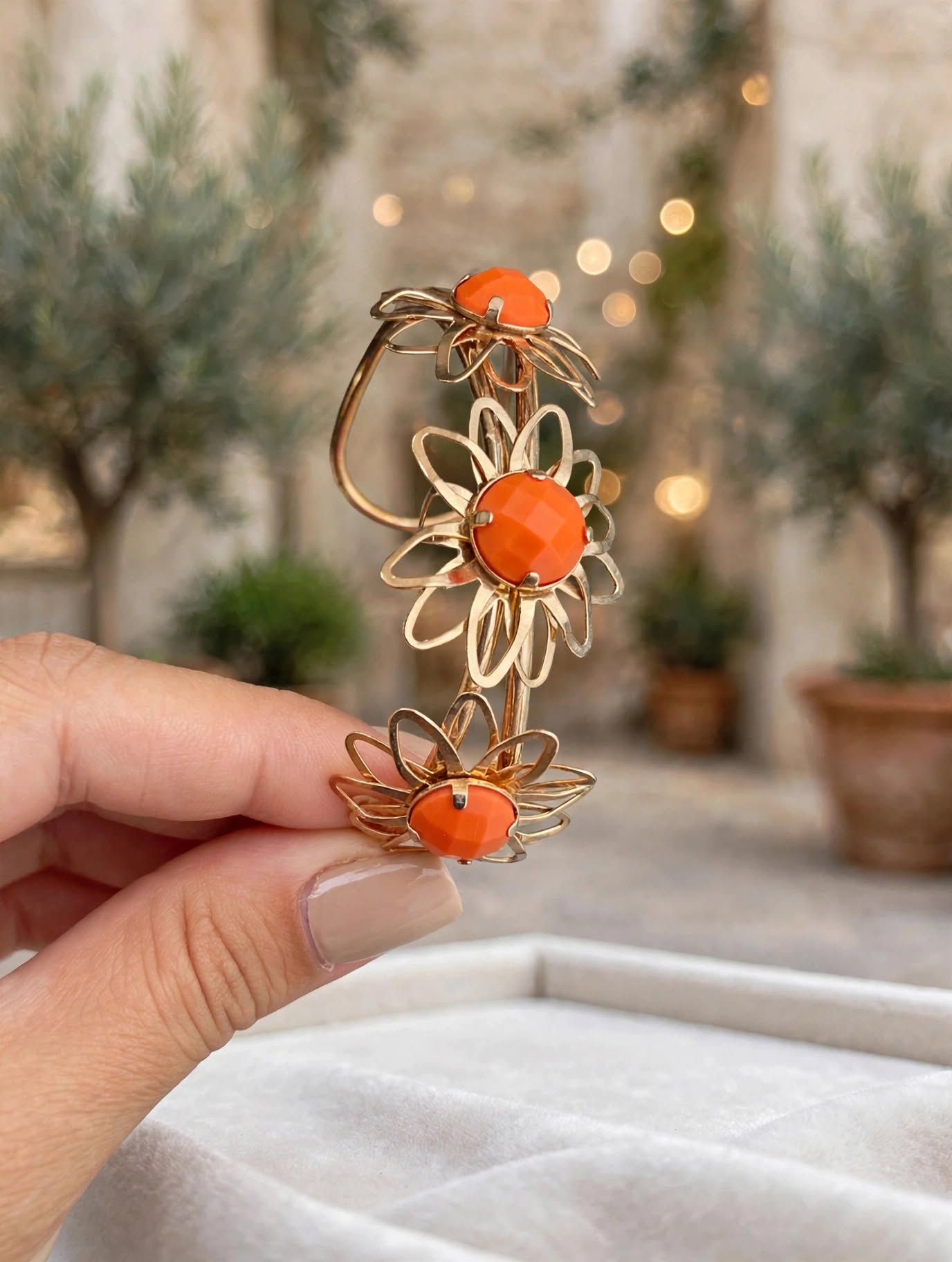 Bracelete Flores Pedra Laranja Coral Rommanel