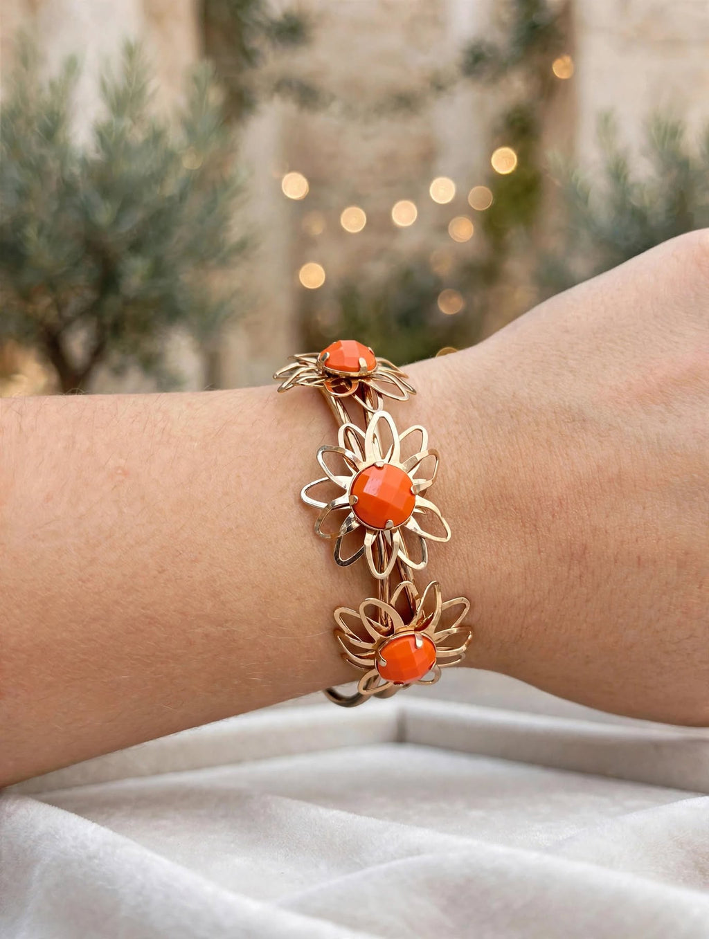 Bracelete Flores Pedra Laranja Coral Rommanel
