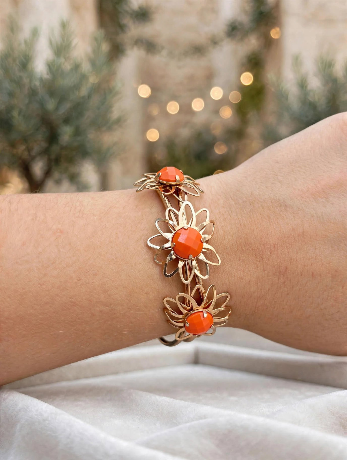 Bracelete Flores Pedra Laranja Coral Rommanel