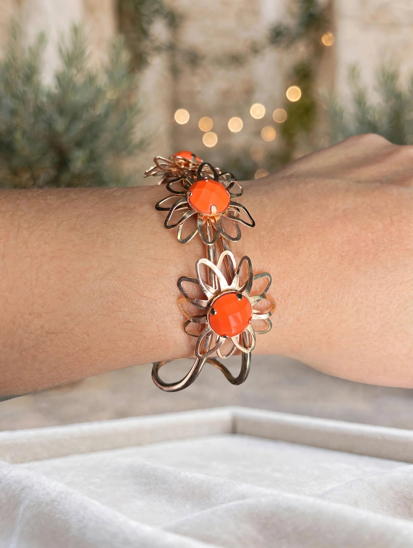 Bracelete Flores Pedra Laranja Coral Rommanel