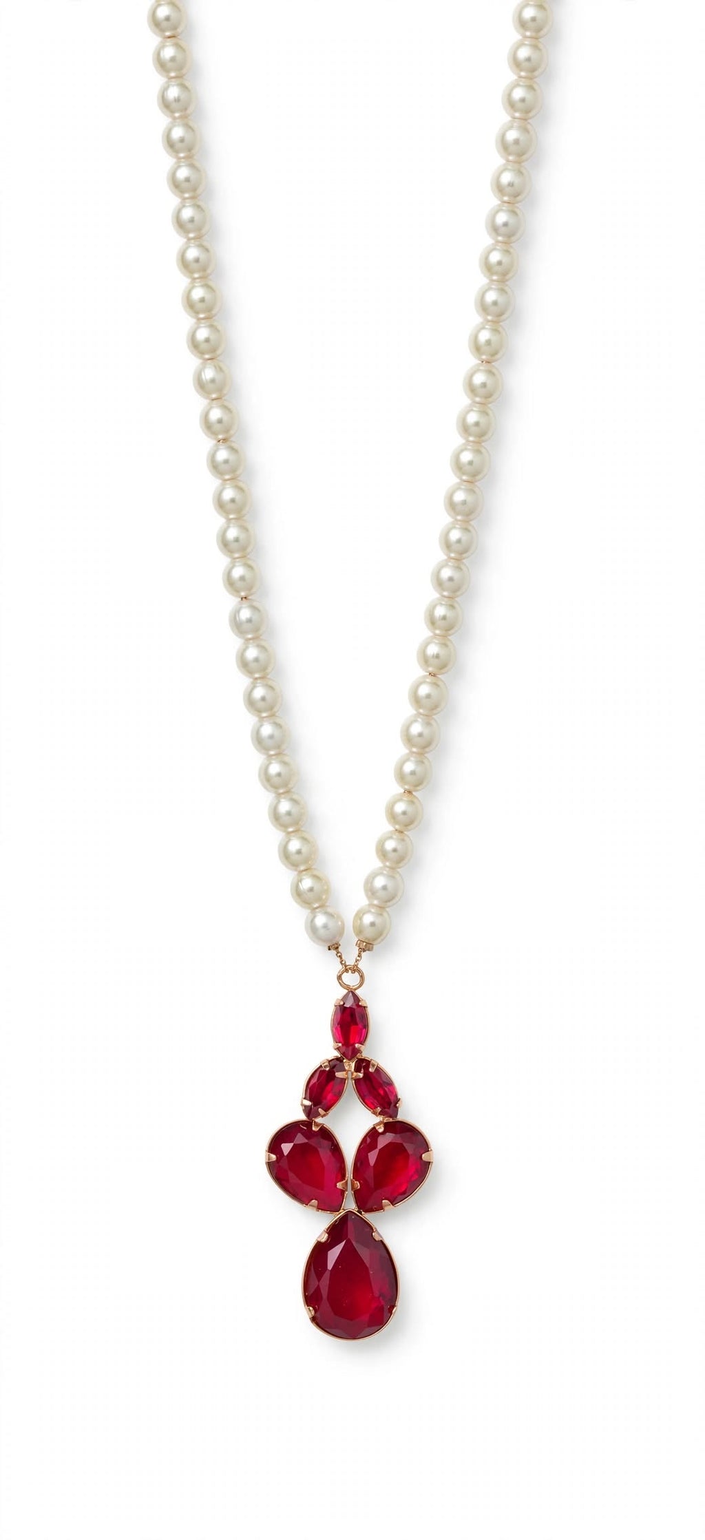 Colar Pérolas Brancas Pingente Cristal Vermelho Rommanel