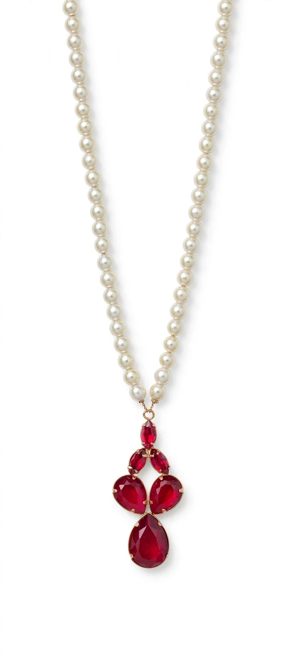Colar Pérolas Brancas Pingente Cristal Vermelho Rommanel