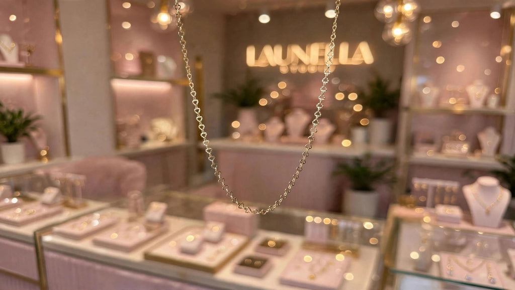 Corrente Malha Corações Diamantada Dourada 42cm Rommanel