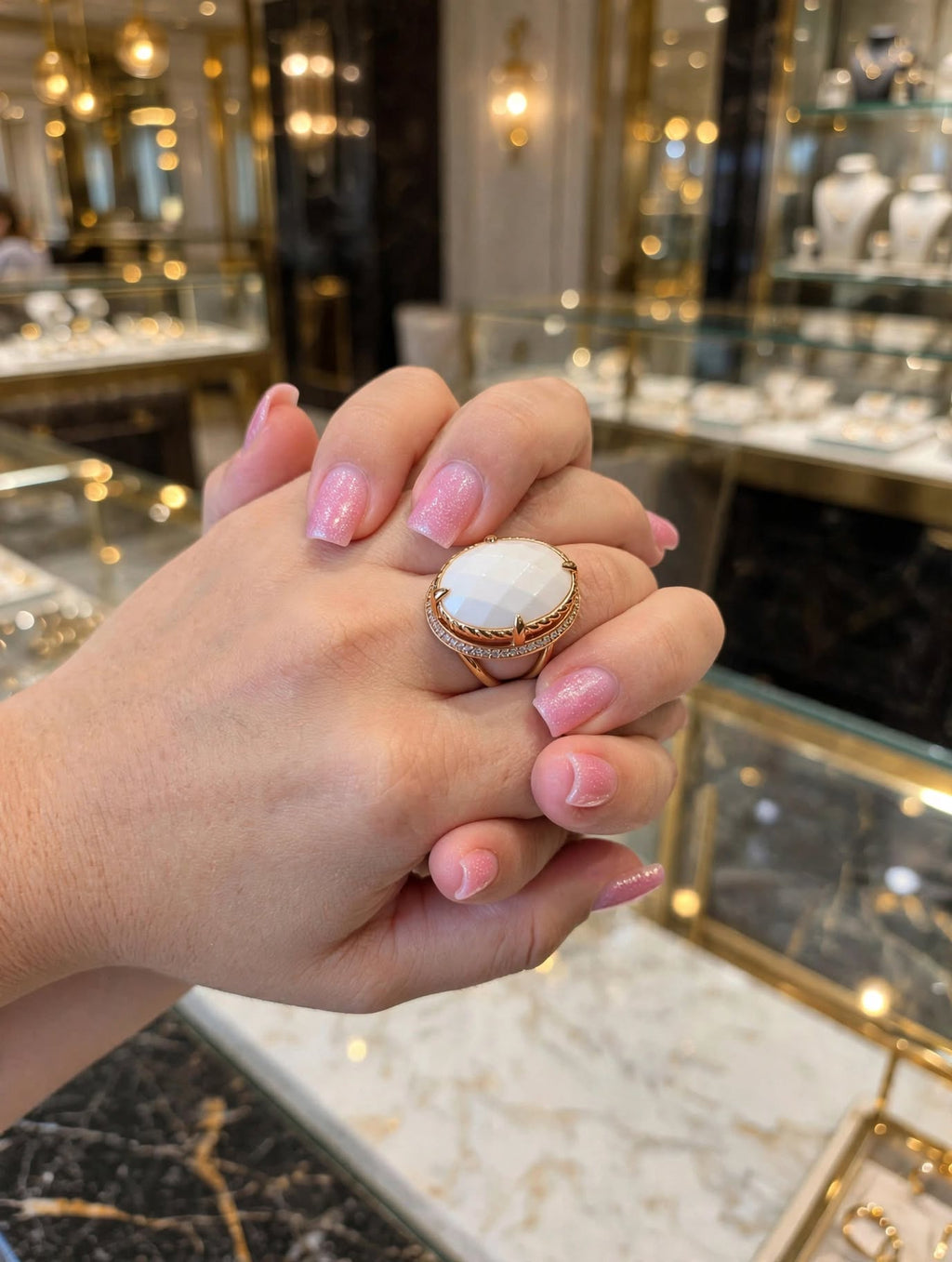 Anel Oval Quartzo Branco Facetado Zircónias Rommanel
