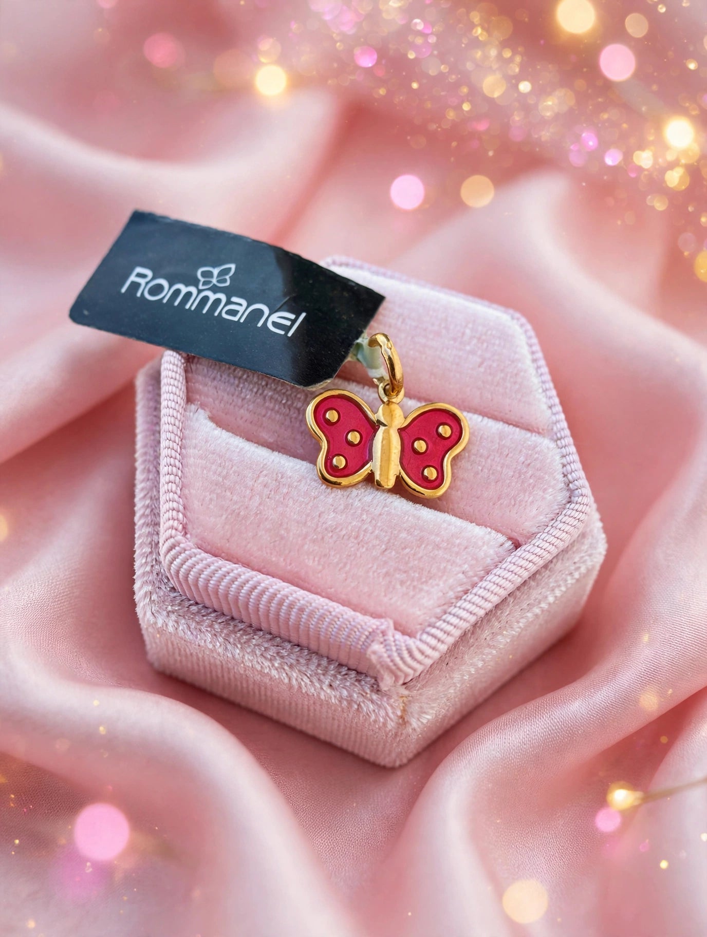 Pingente Borboleta Infantil Esmalte Rosa Rommanel