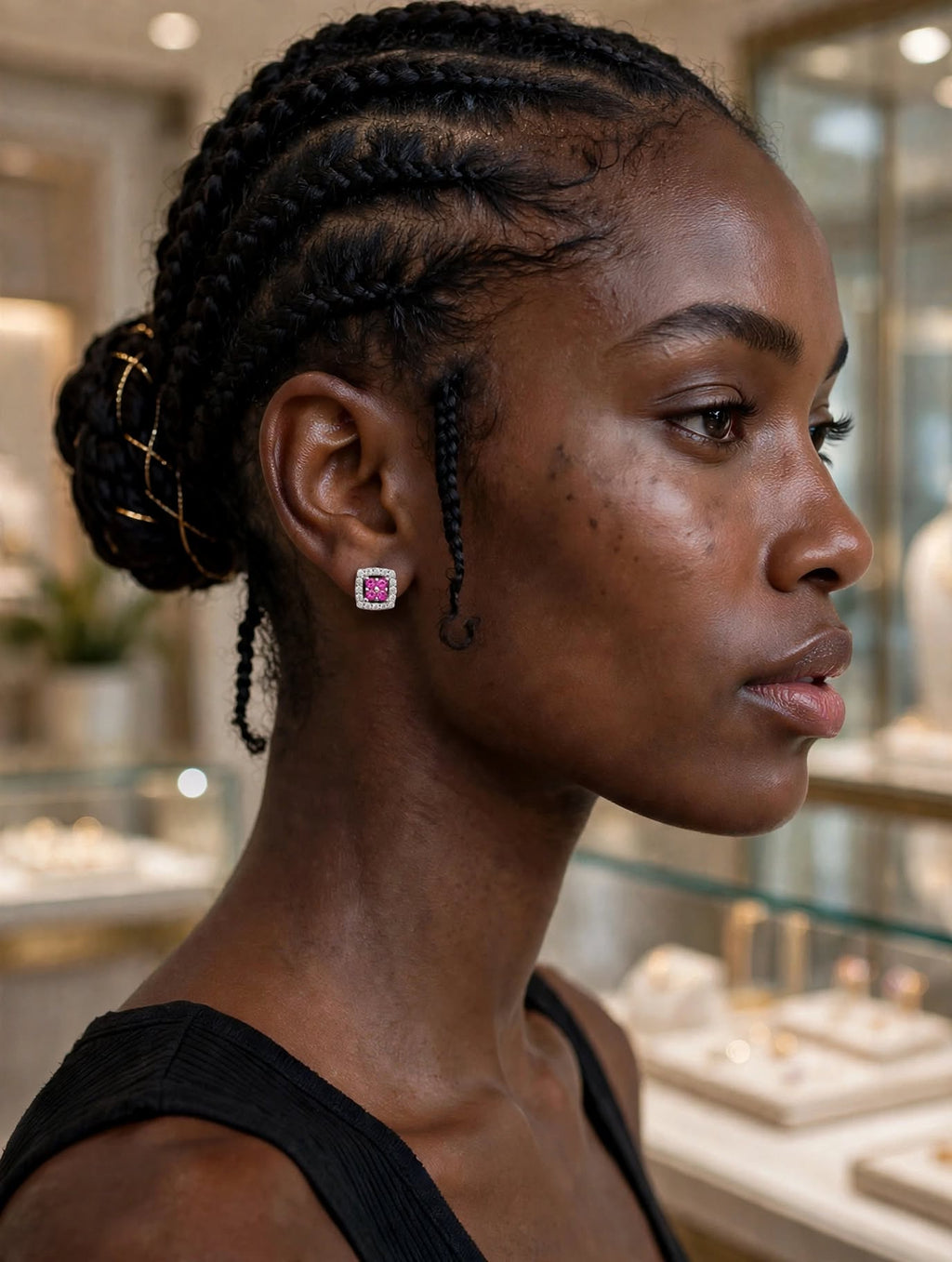 Brincos Quadrado Cluster Zircónias Rosa Banho Ródio Rommanel