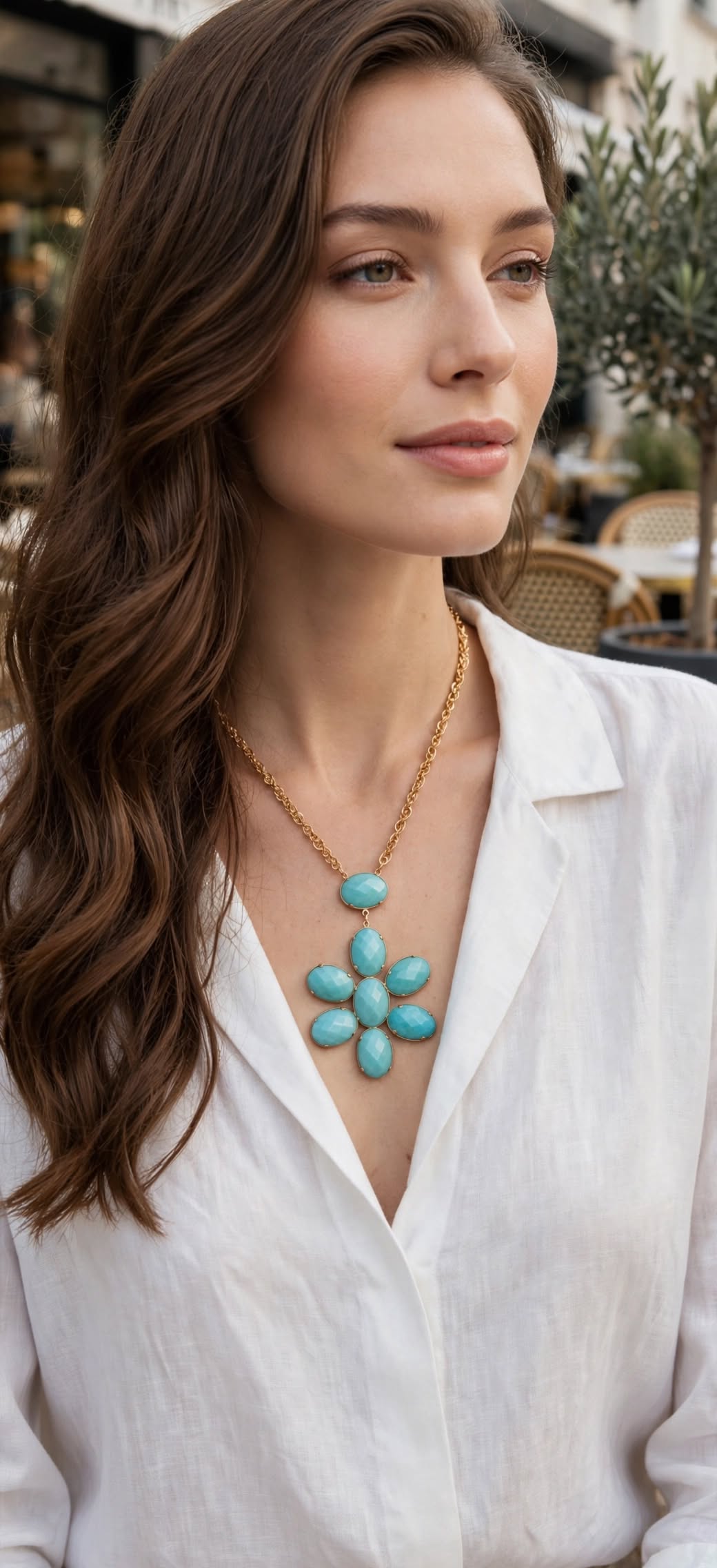 Colar Pingente Flor Pedras Turquesa Rommanel