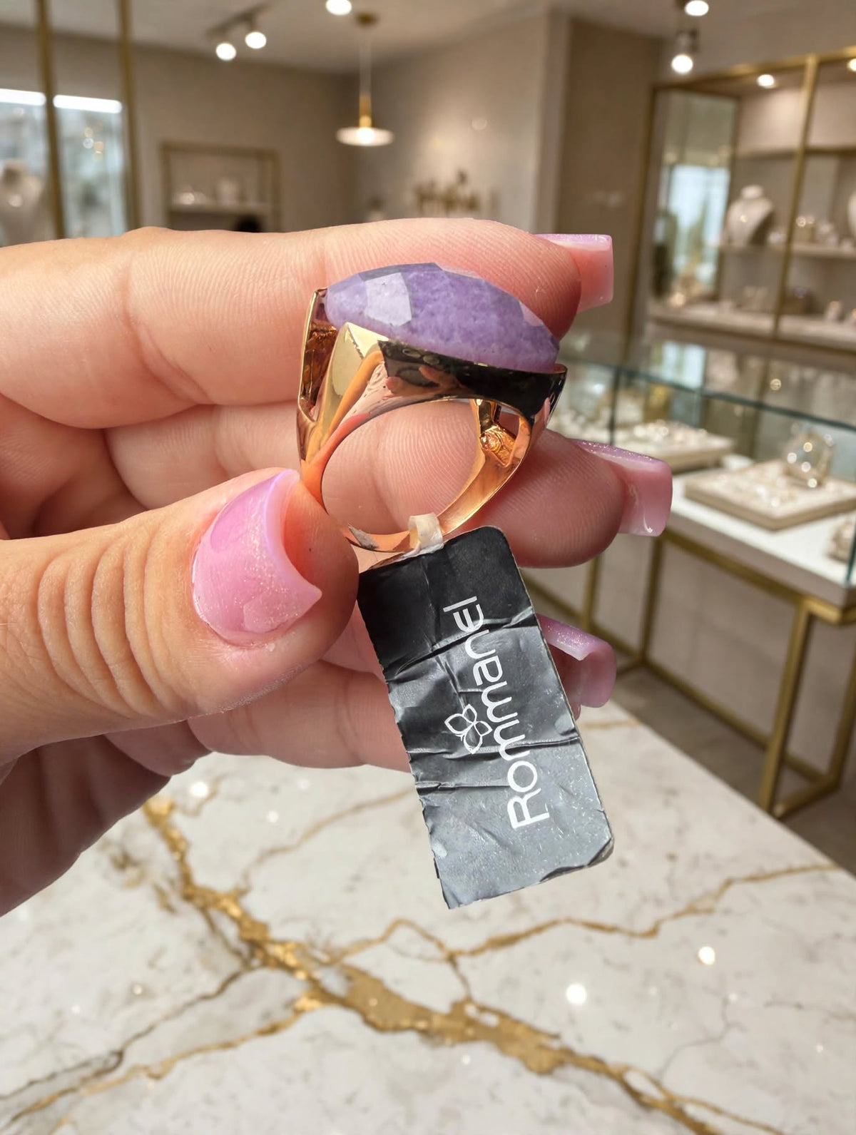 Anel Oval Quartzo Roxo Facetada Rommanel