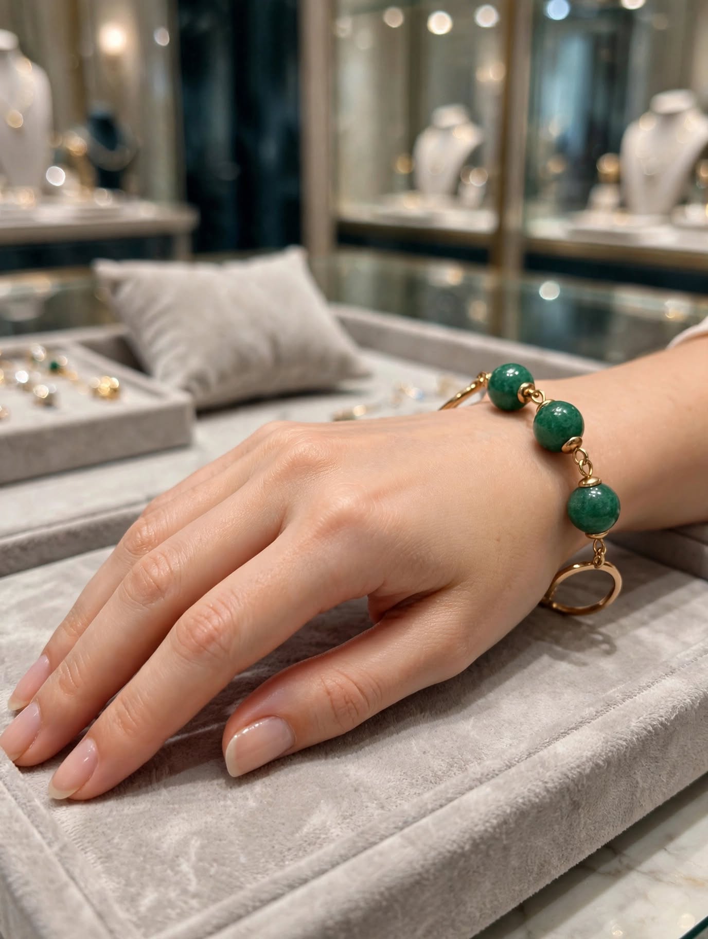Pulseira Pedras Verde e Círculos Rommanel