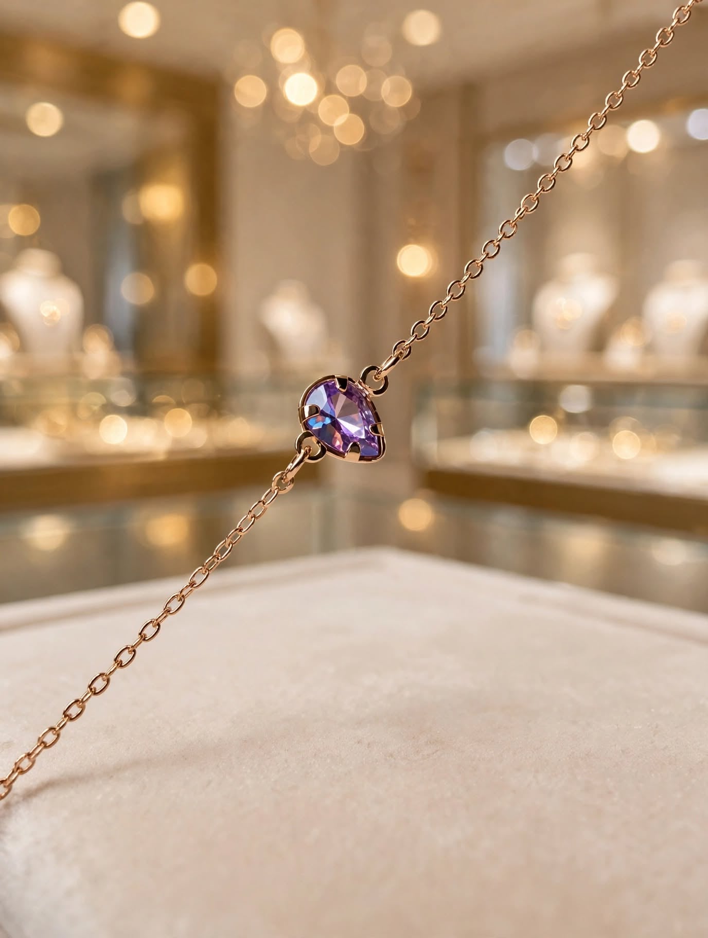 Pulseira Pingente Gota Zircónia Roxa Rommanel