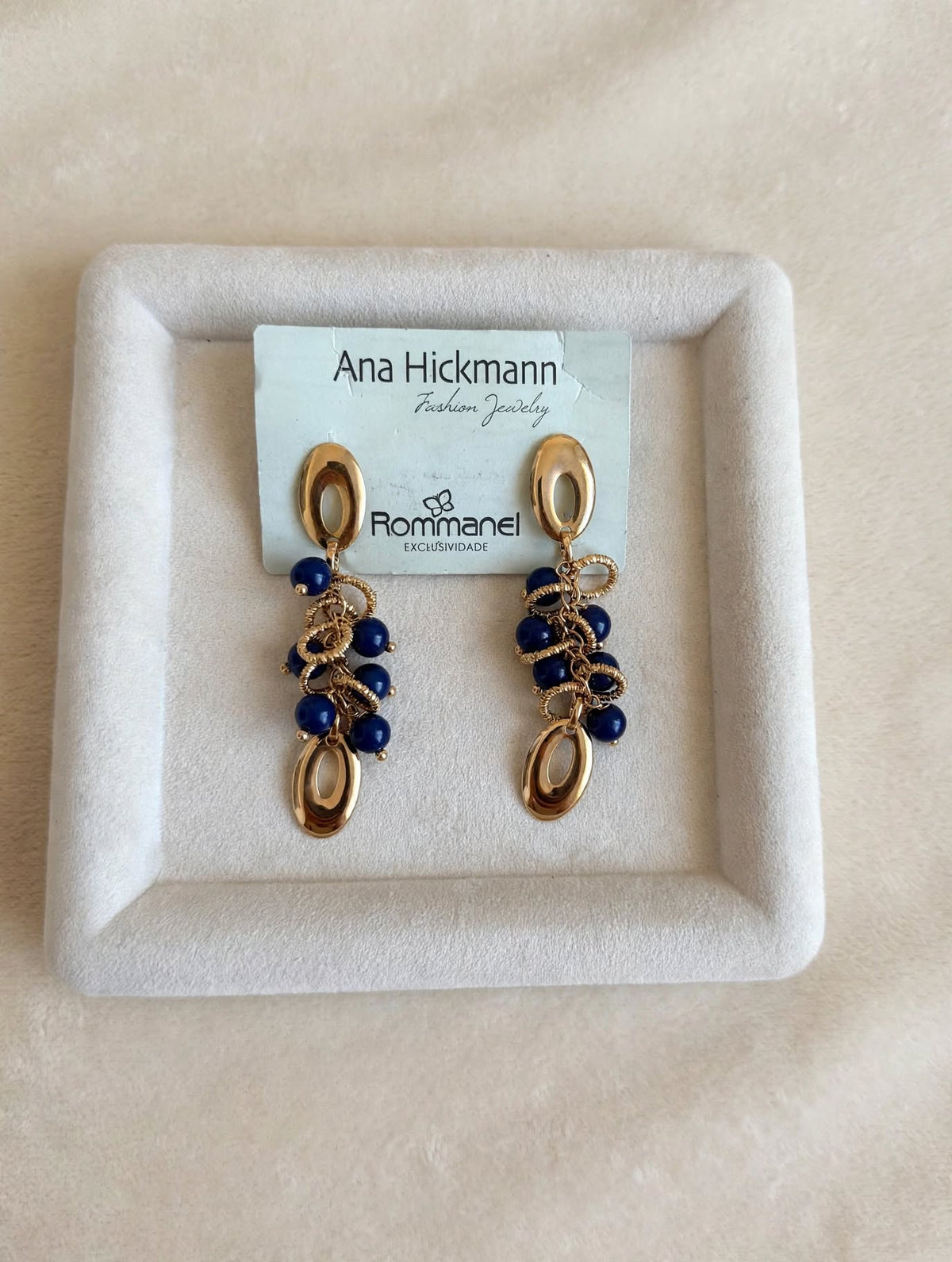 Brinco Pendente Cacho Esferas Azul Marinho Ana Hickmann Rommanel