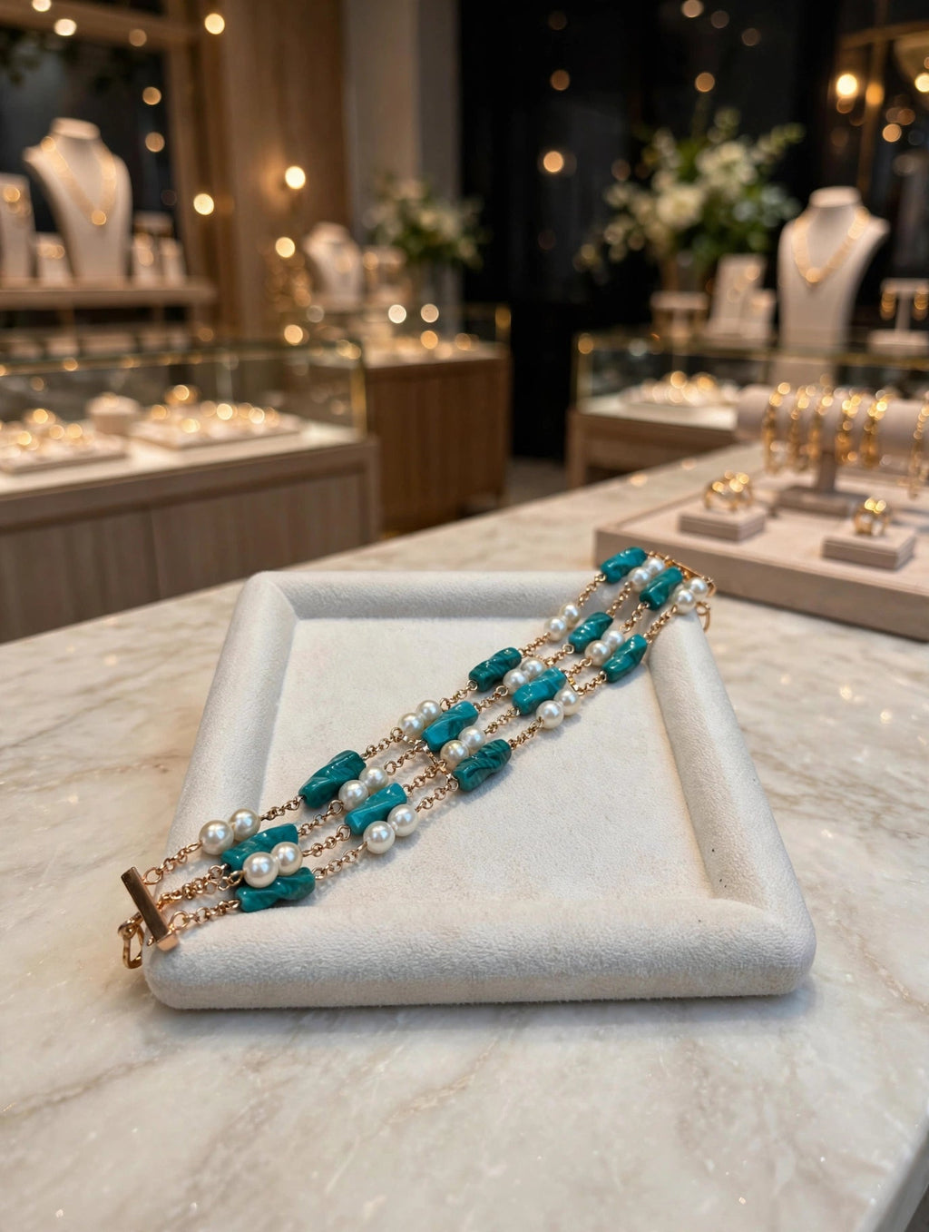 Pulseira Turquesa e Pérolas Rommanel