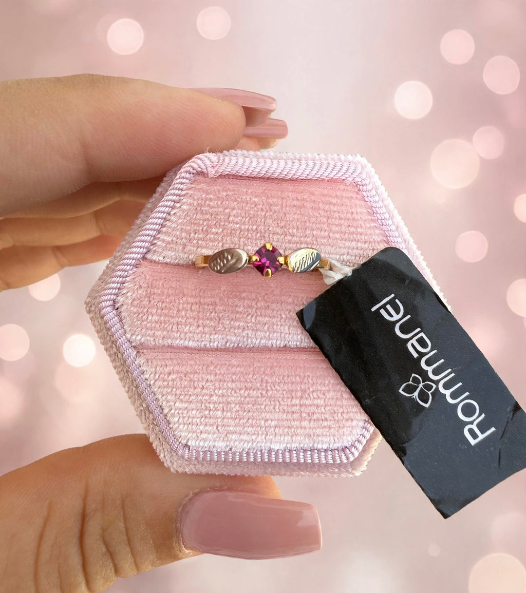 Anel Infantil Pedra Rosa Folhas Rommanel