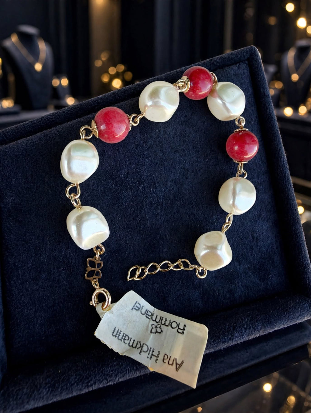 Pulseira Pérolas e Pedras Vermelhas Rommanel