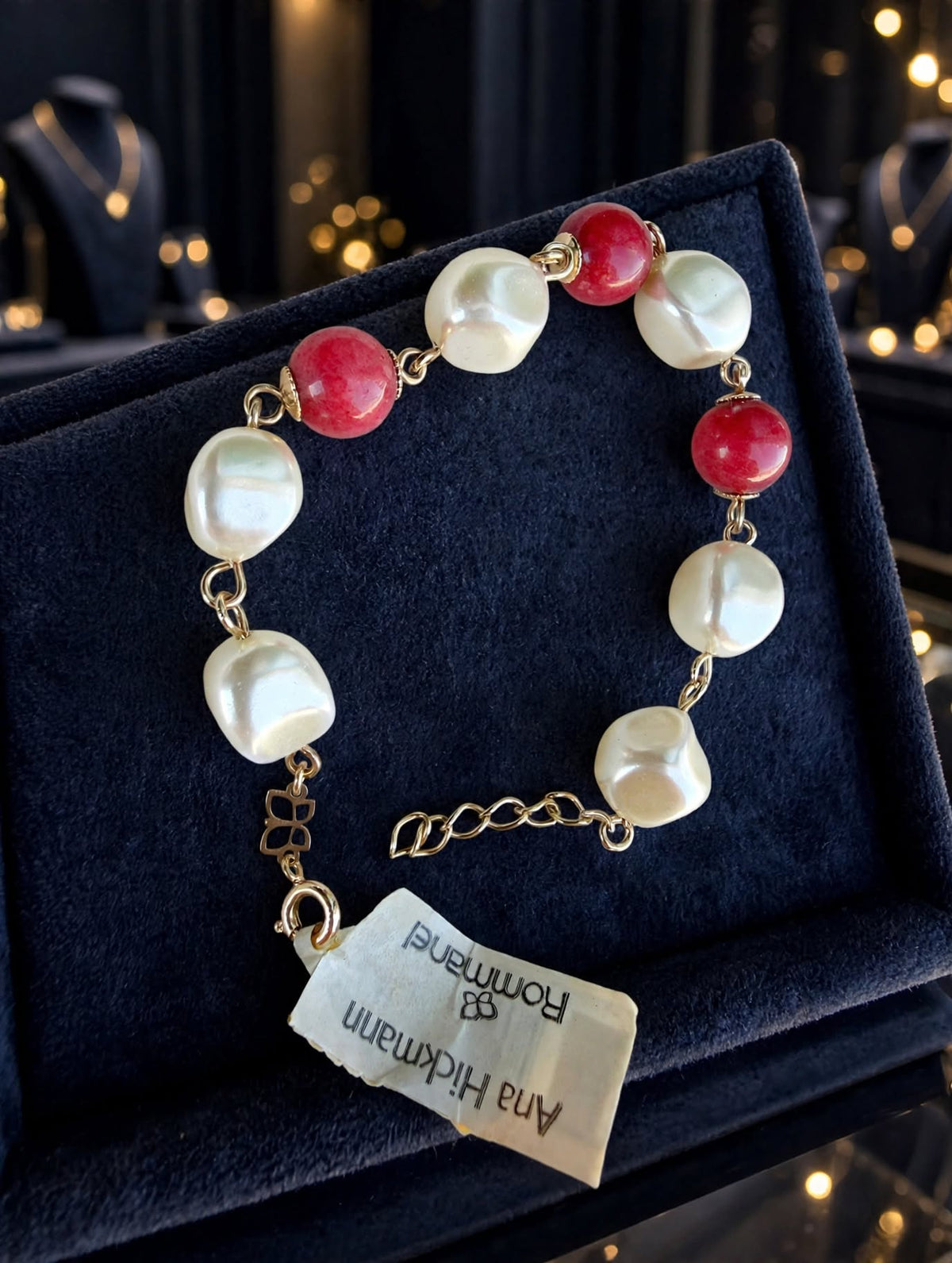 Pulseira Pérolas e Pedras Vermelhas Rommanel