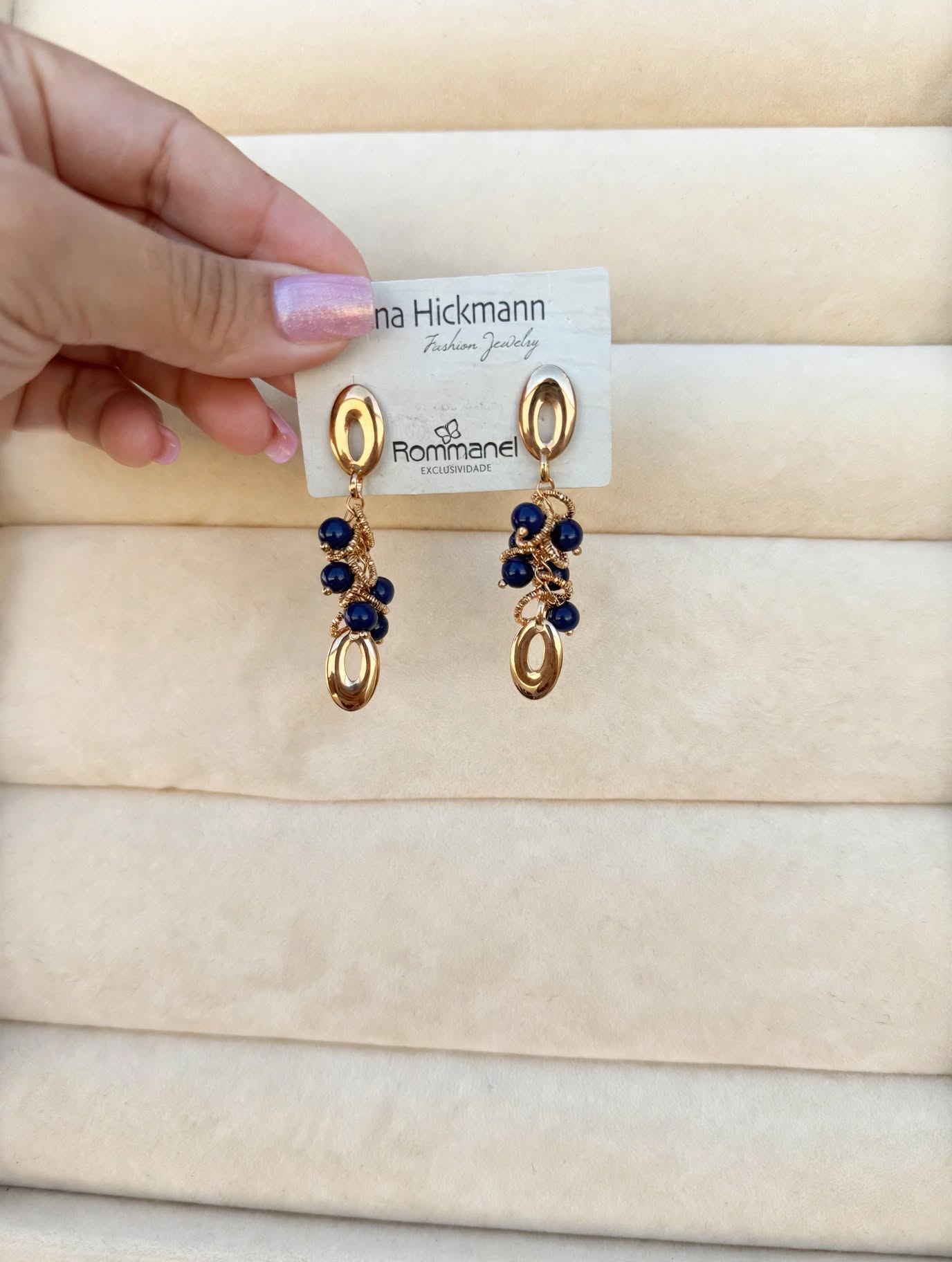 Brinco Pendente Cacho Esferas Azul Marinho Ana Hickmann Rommanel